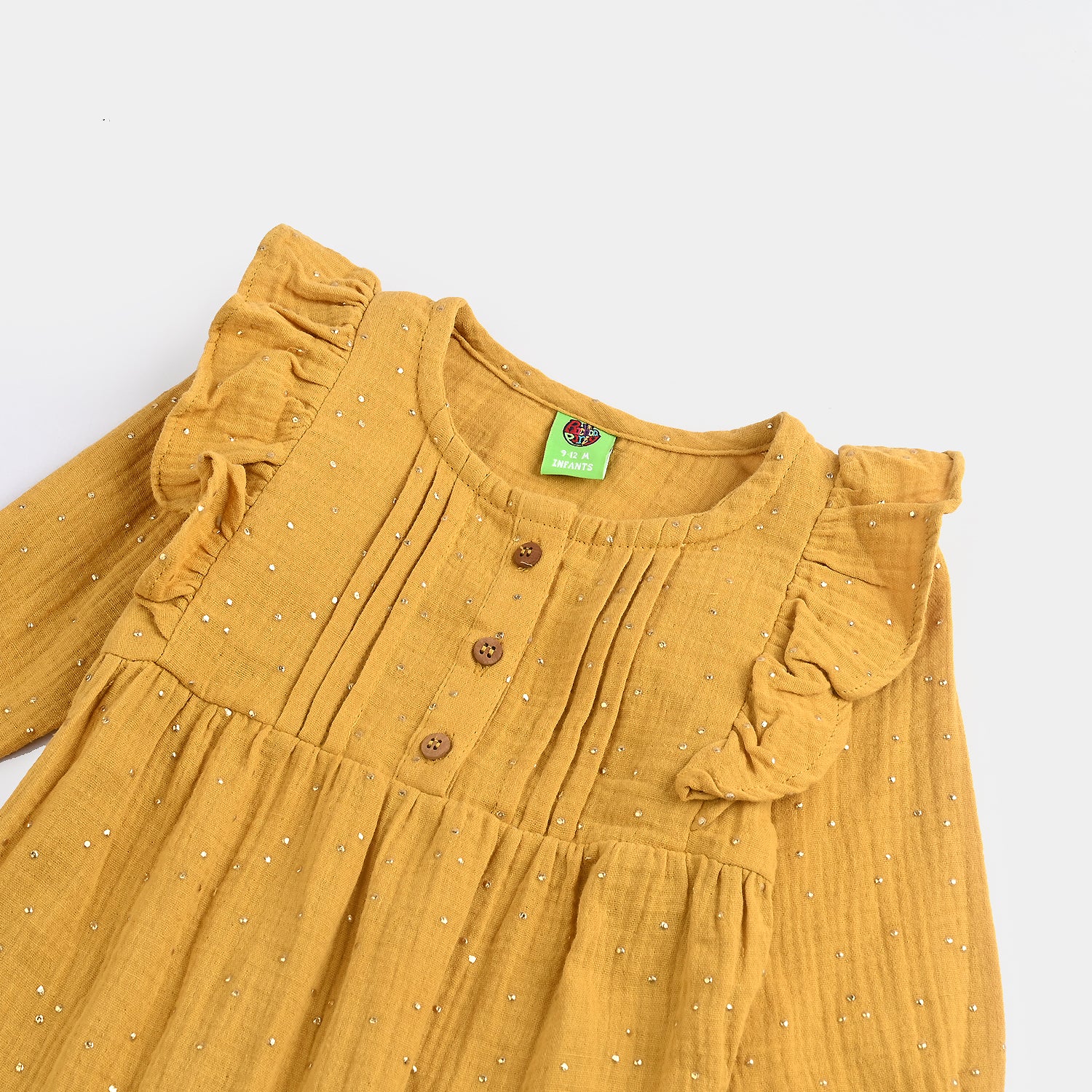 Infant Girls Cotton Woven Romper-Mini Sparkle-Mustard - Image 2