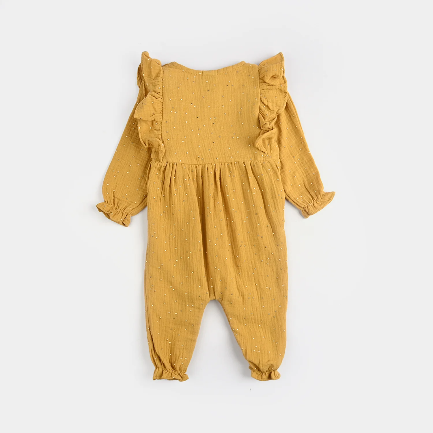 Infant Girls Cotton Woven Romper-Mini Sparkle-Mustard - Image 4