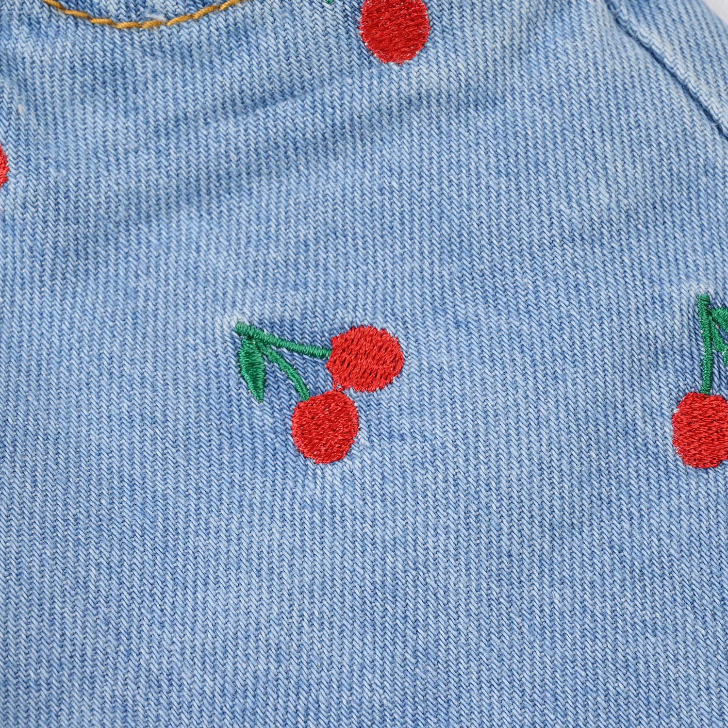 Infant Girls Denim Rigid Shorts Embroidered (Cherry) - Light Blue - Image 2