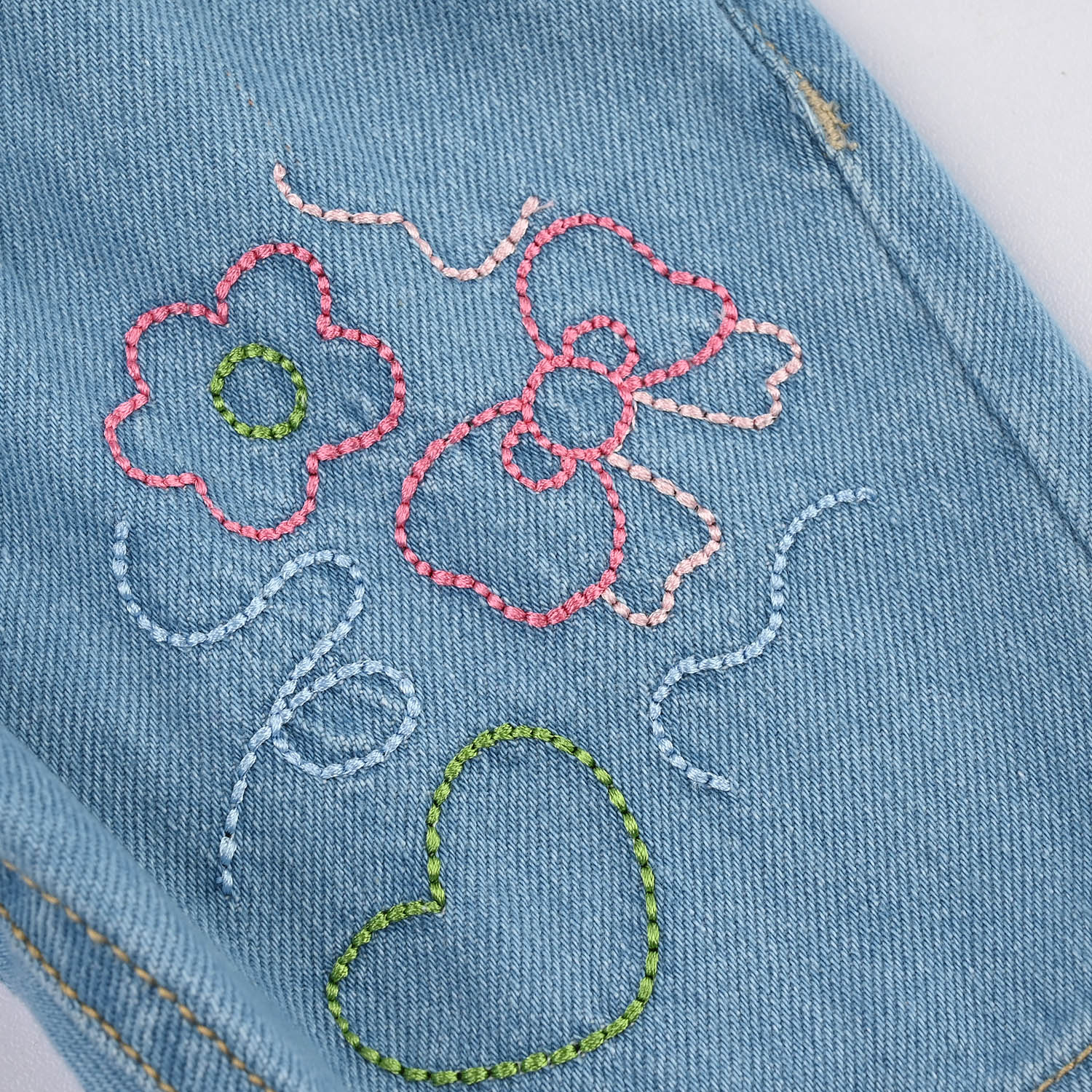 Infant Girls Denim Rigid Shorts (Embroidered Flower) - Dark Blue - Image 2