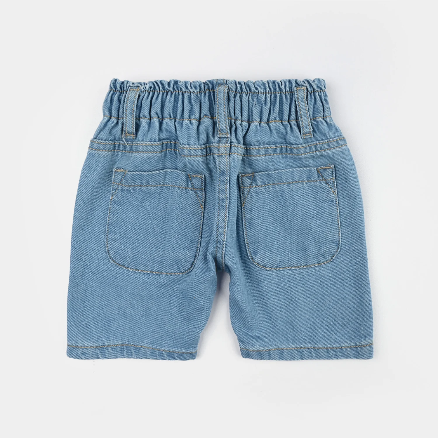 Infant Girls Denim Rigid Shorts (Embroidered Flower) - Dark Blue - Image 4