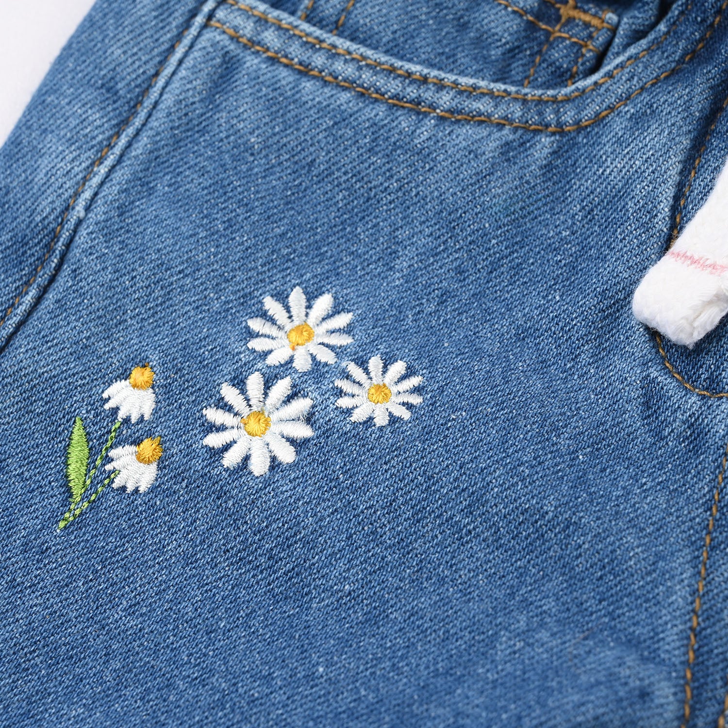 Infant Girls Denim Rigid Shorts (Flowers) - Mid Blue - Image 3