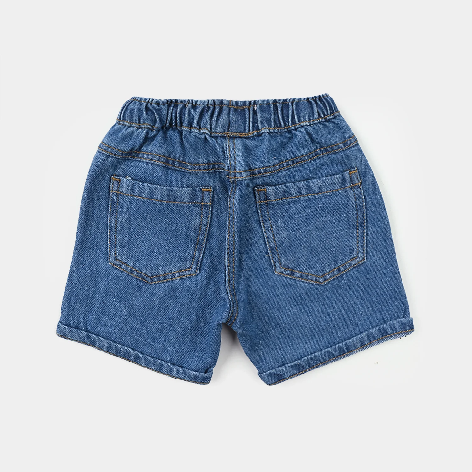 Infant Girls Denim Rigid Shorts (Flowers) - Mid Blue - Image 4