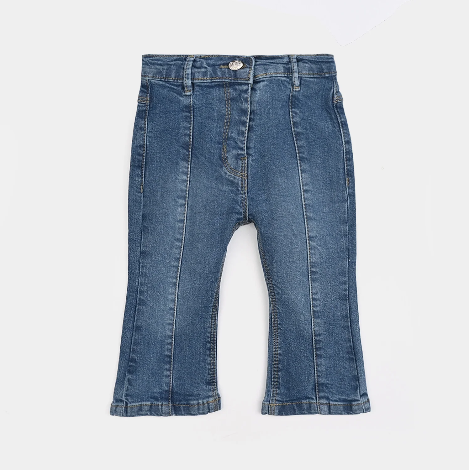 Infant Girls Denim Stretch Front Bone Pockets-Mid Blue
