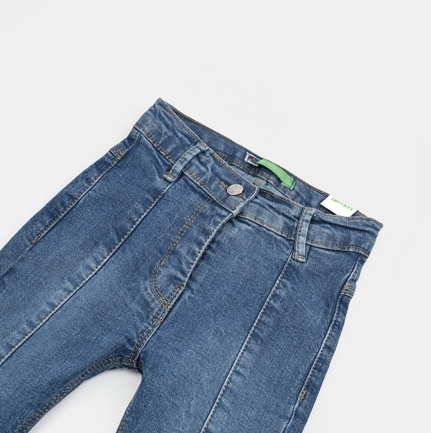 Infant Girls Denim Stretch Front Bone Pockets-Mid Blue - Image 2