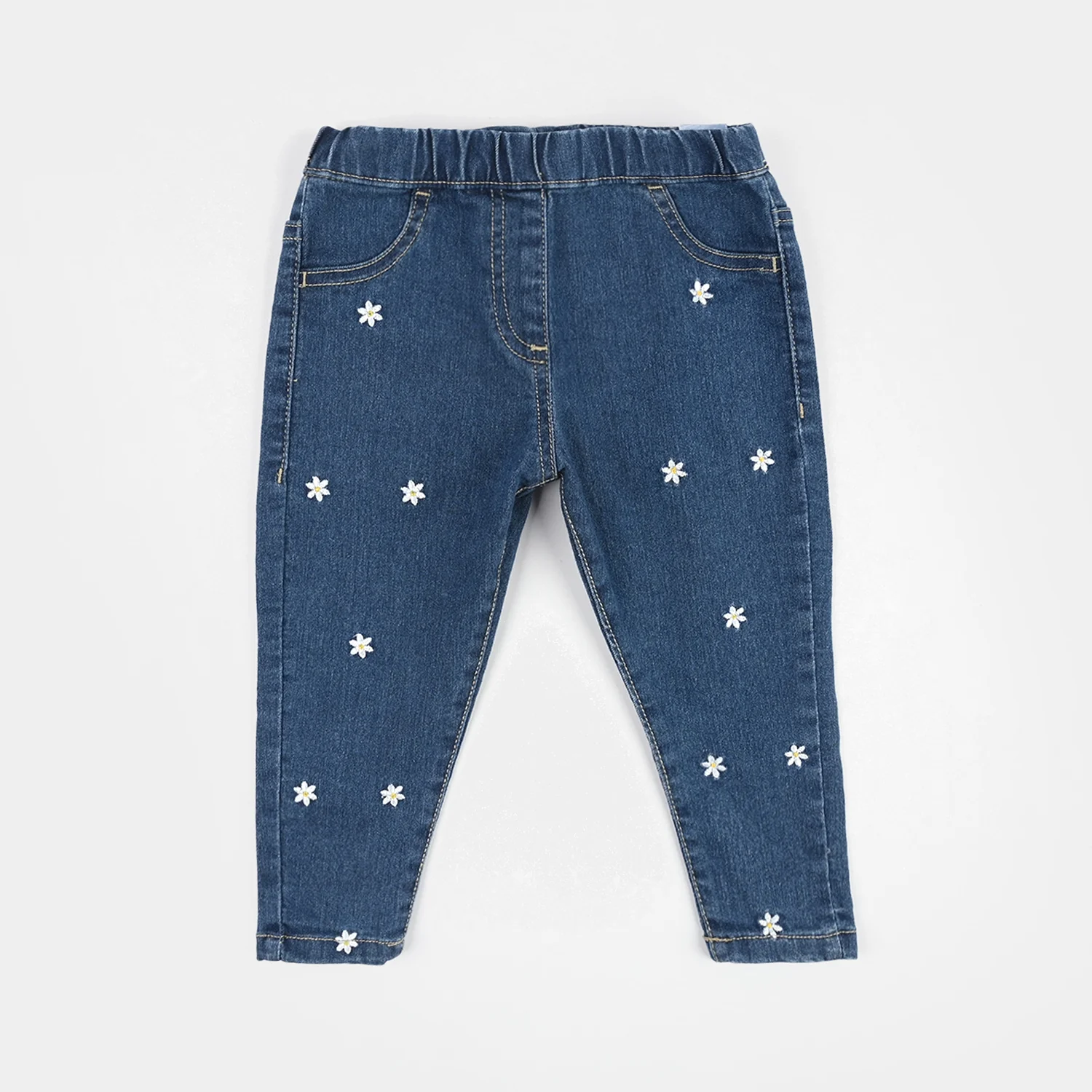Infant Girls Denim Stretch Jeggings (Basic Petals) - Mid Blue
