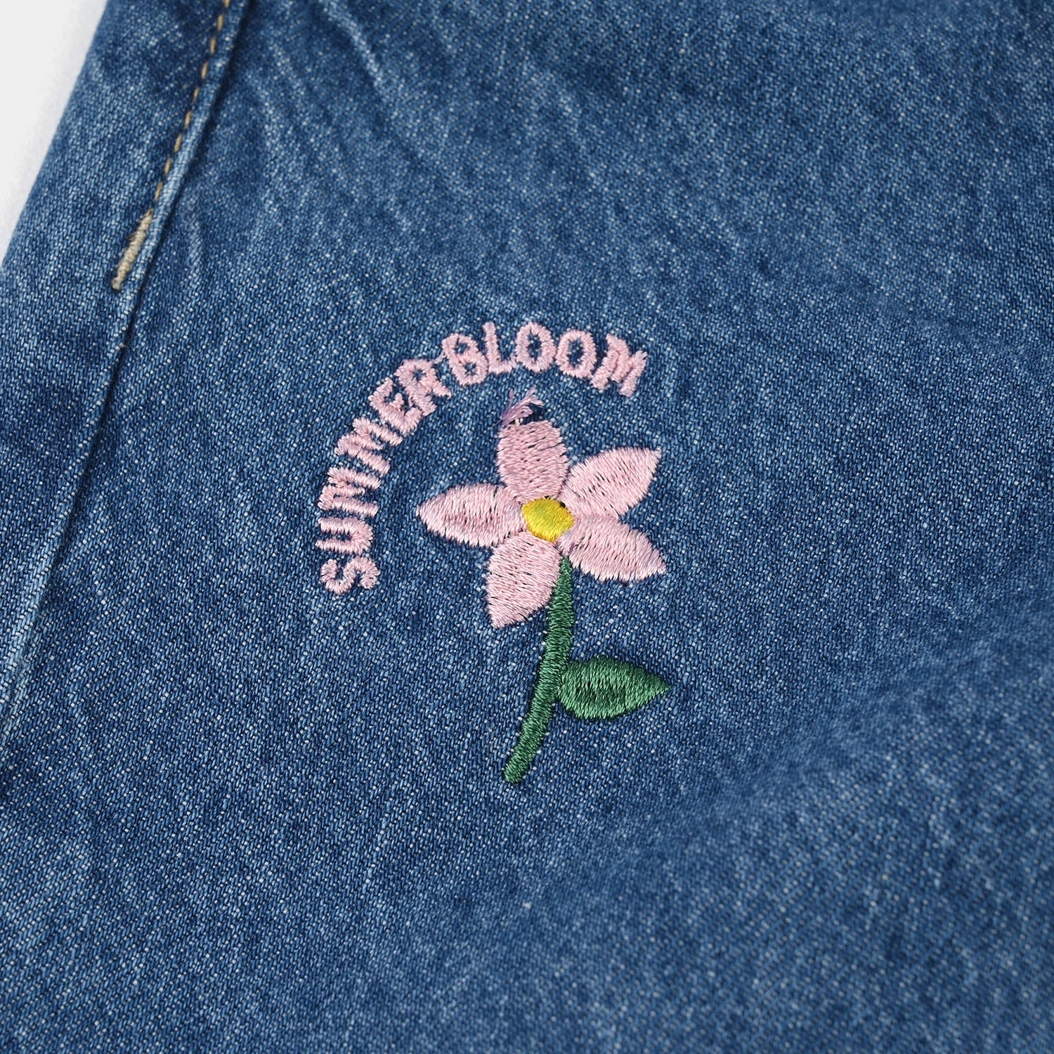 Infant Girls Denim Stretch Pant (All Over Embroidery) - Mid Blue - Image 3