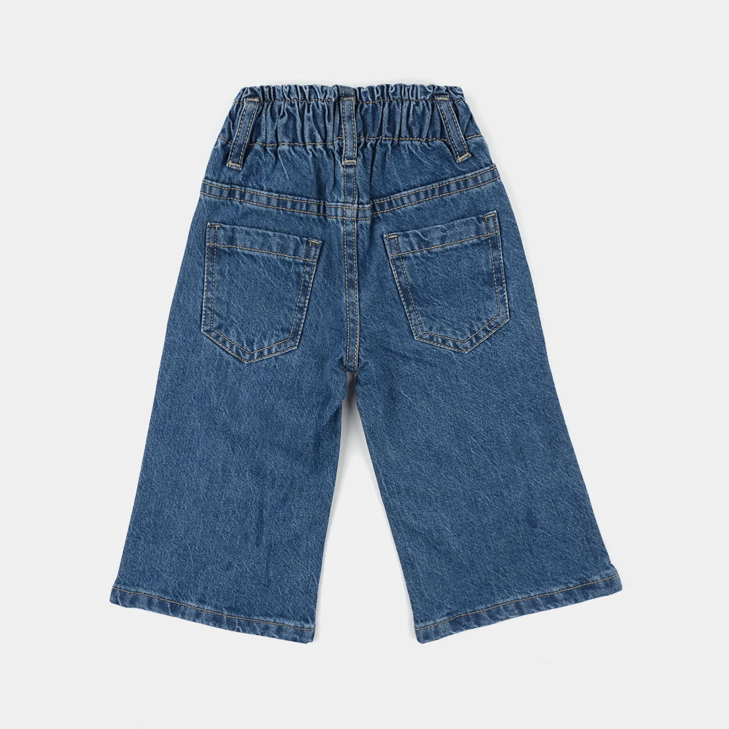 Infant Girls Denim Stretch Pant (All Over Embroidery) - Mid Blue - Image 4