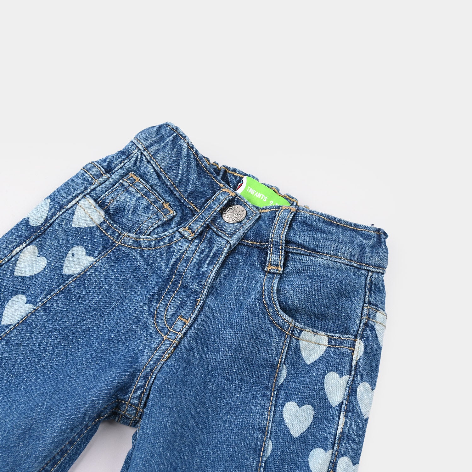 Infant Girls Denim Stretch Pants - Mid Blue - Image 2