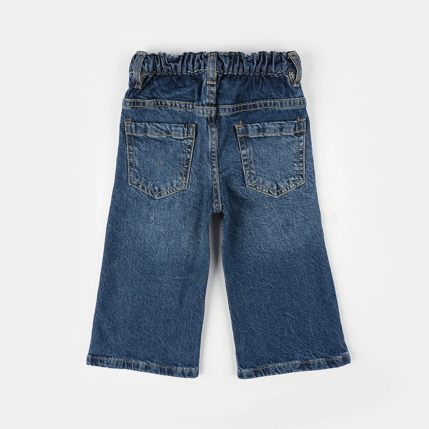 Infant Girls Denim Stretch PANT ALL OVER STITCH-Mid Blue - Image 4