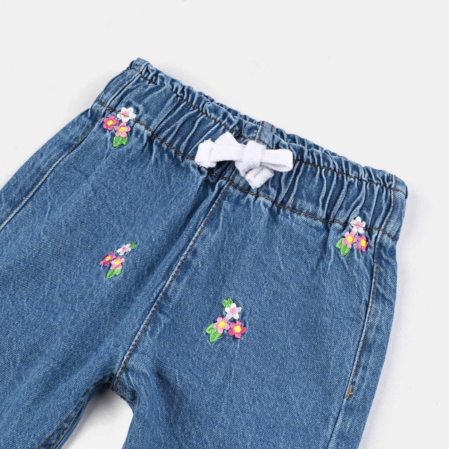 Infant Girls Denim Stretch Pant Allover Flower-Light Blue - Image 2