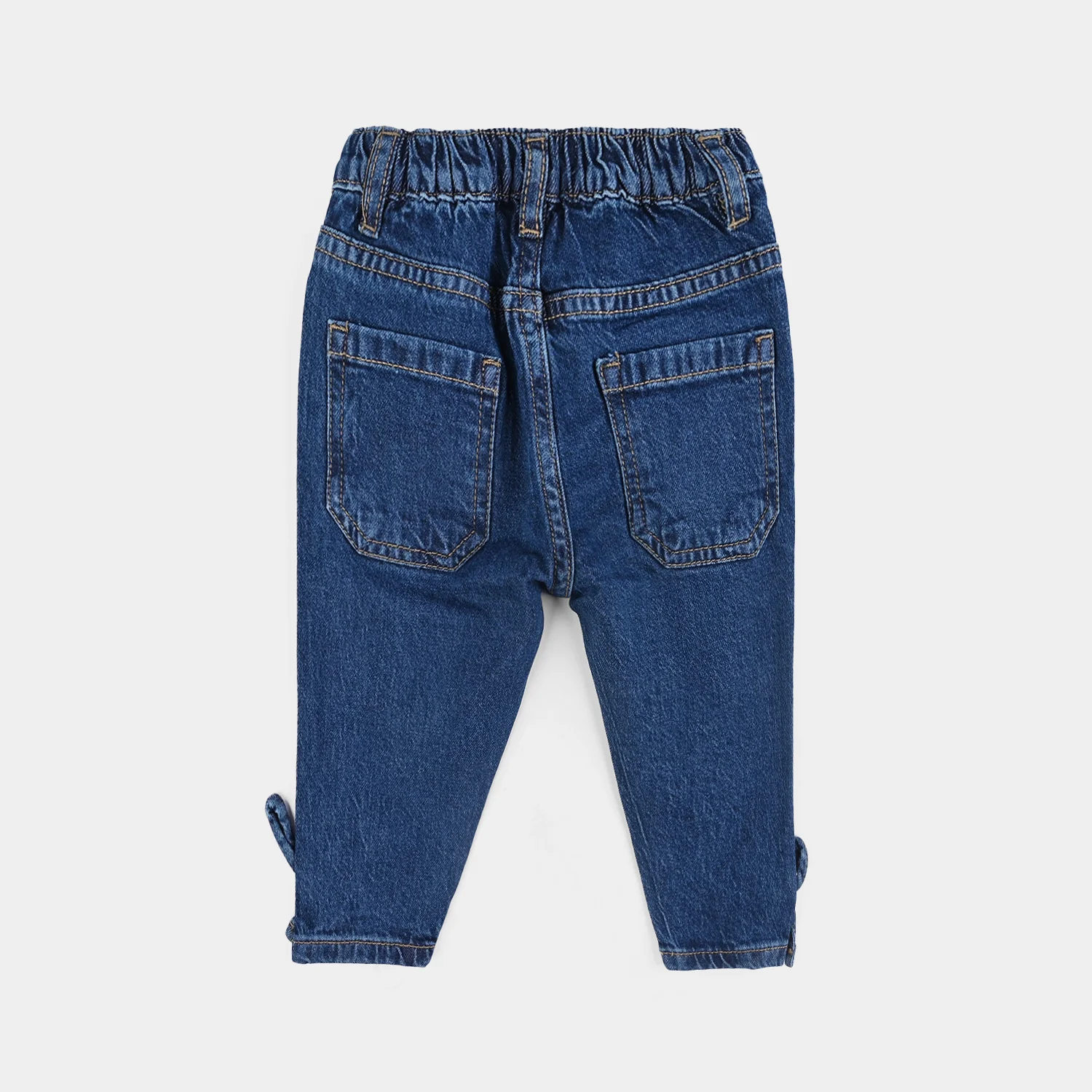 Infant Girls Denim Stretch Pant Bow Style-DARK BLUE - Image 4