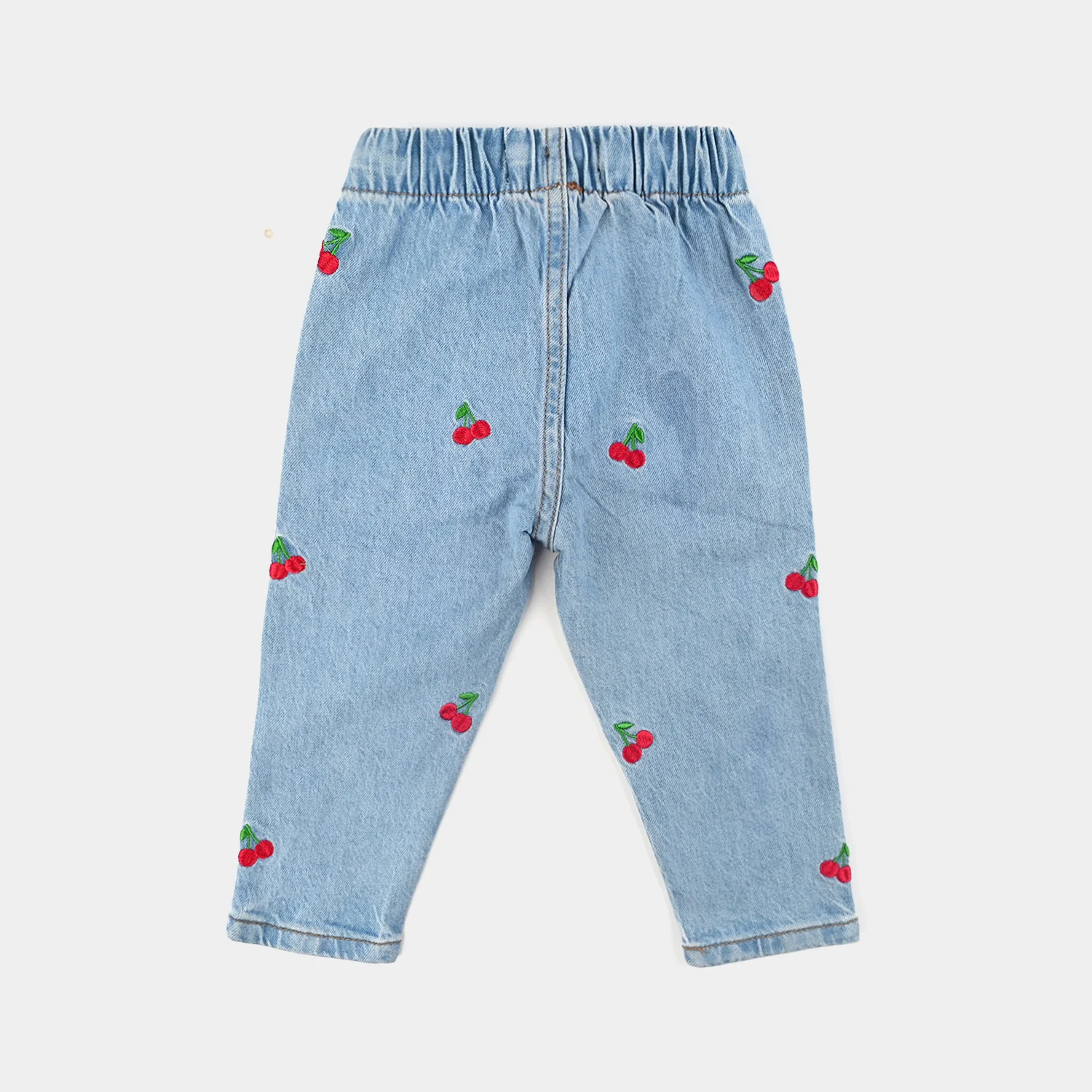 Infant Girls Denim Stretch Pant Cherry Emb-Light .Blue - Image 3