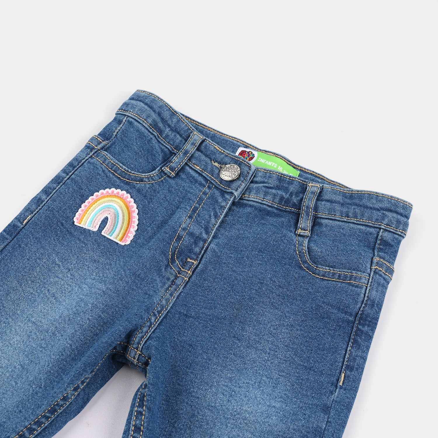 Infant Girls Denim Stretch Pants - Mid Blue - Image 2