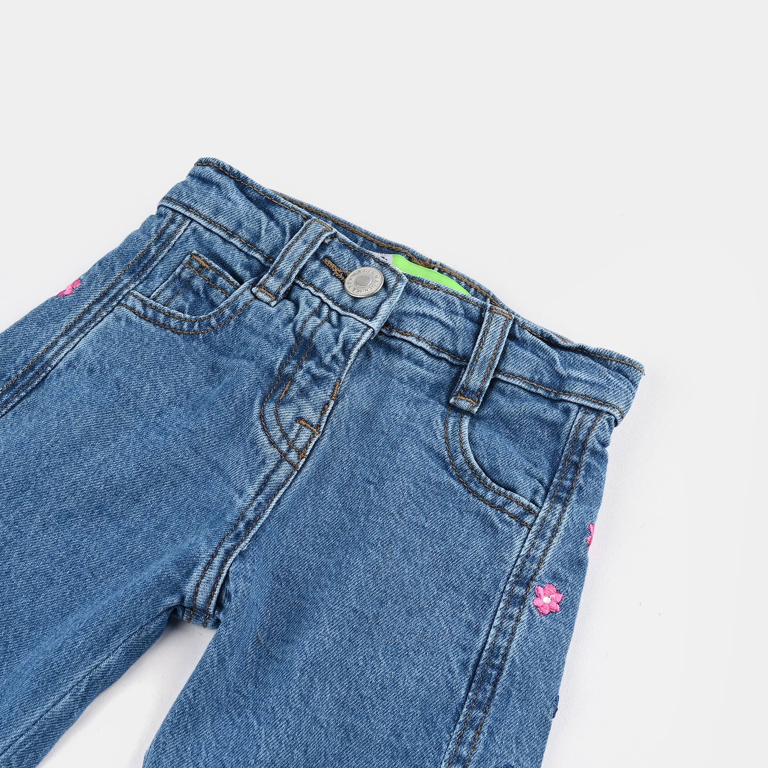Infant Girls Denim Stretch Pant Flower-Light Blue - Image 2