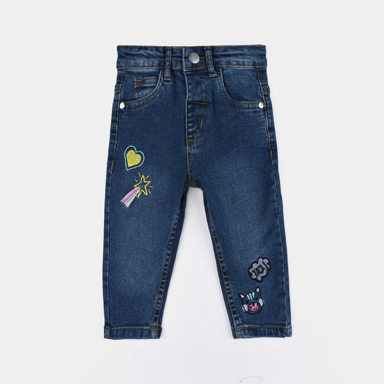 Infant Girls Denim Stretch Pant Hearts-Blue