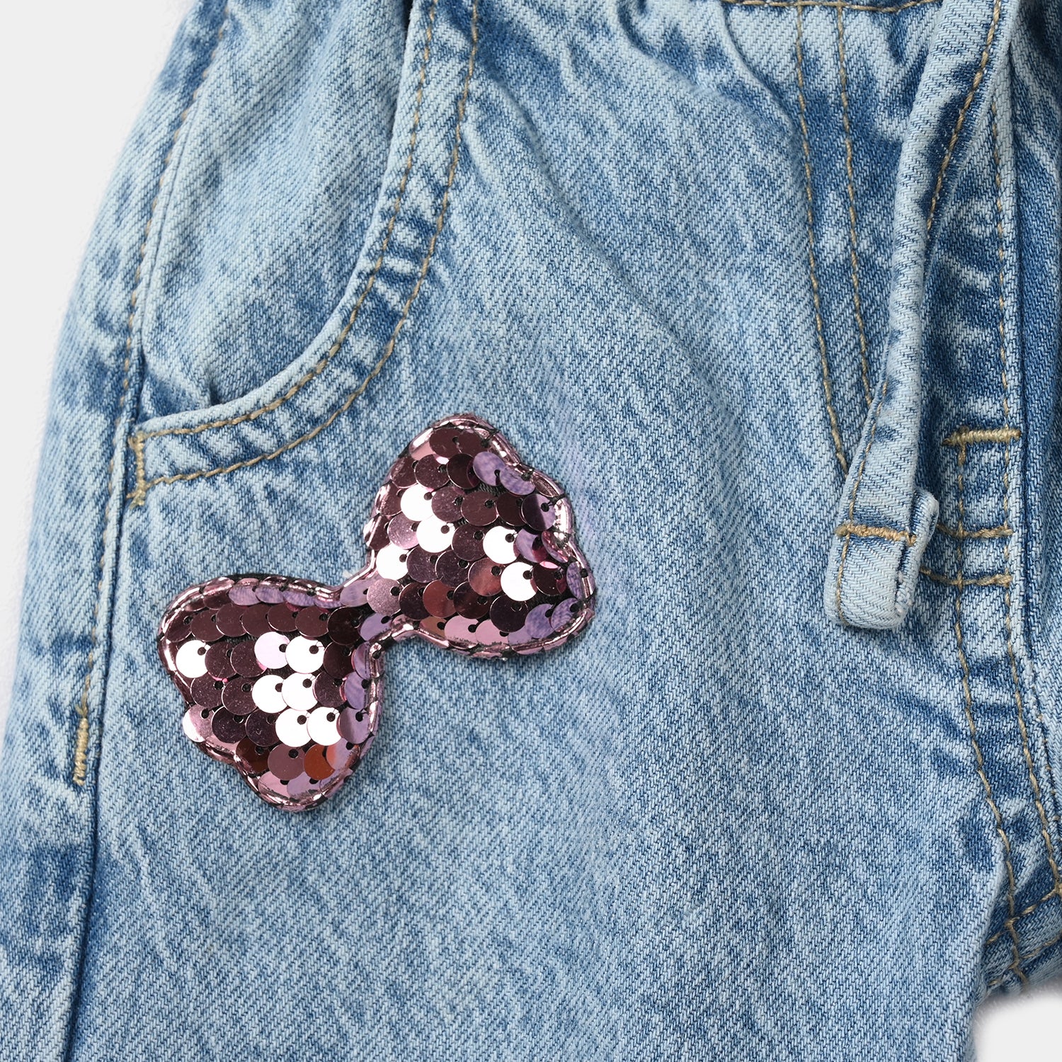 Infant Girls Denim Stretch Pants - Mid Blue - Image 3