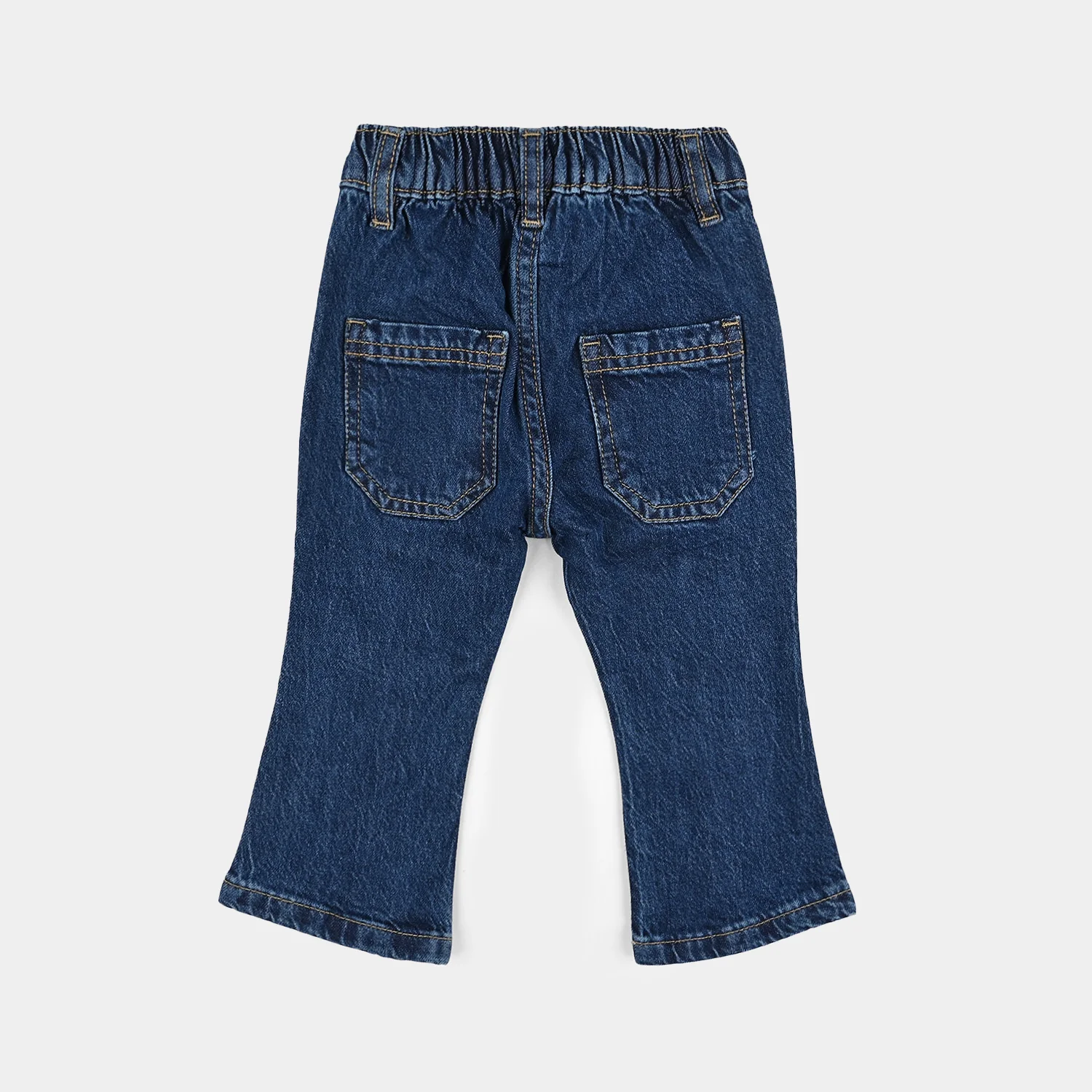 Infant Girls Denim Stretch Pant Plated Flared Style - Dark Blue - Image 3