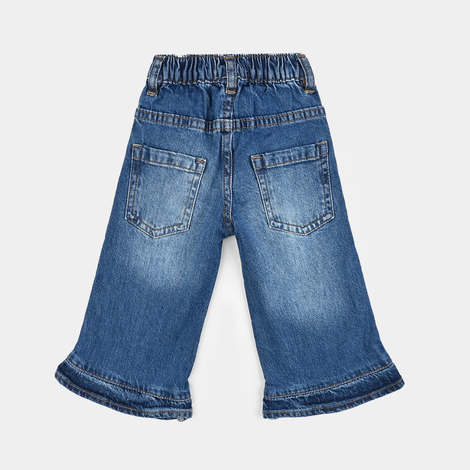 Infant Girls Denim Stretch Pant Ruffles Hem-Mid Blue - Image 4