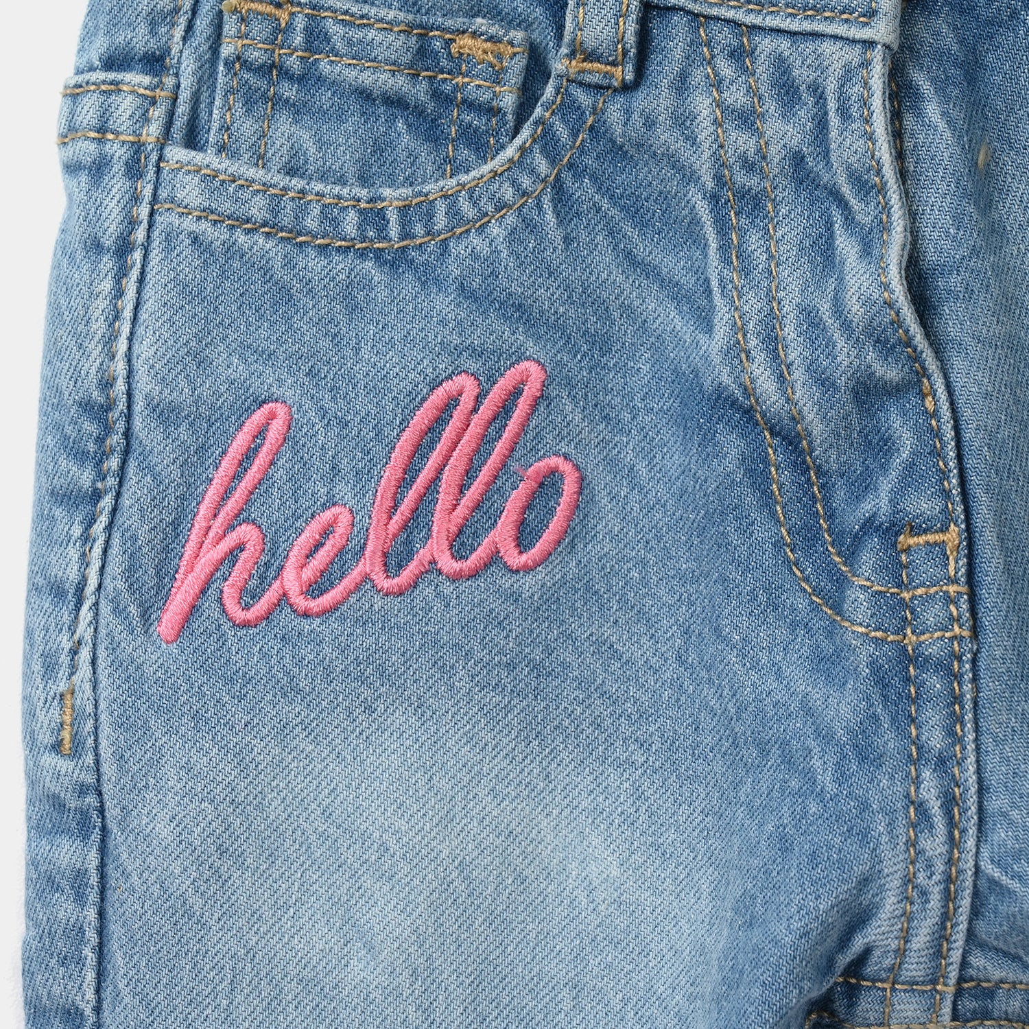 Infant Girls Denim Stretch Pants Shiny (Heart) - Light Blue - Image 3