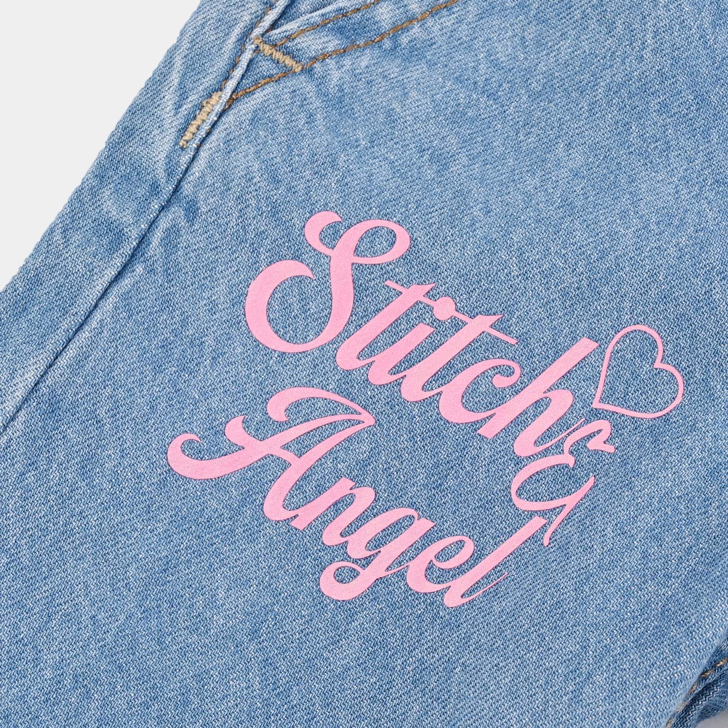 Infant Girls Denim Stretch Pant Stitch And Angle-Mid Blue - Image 3