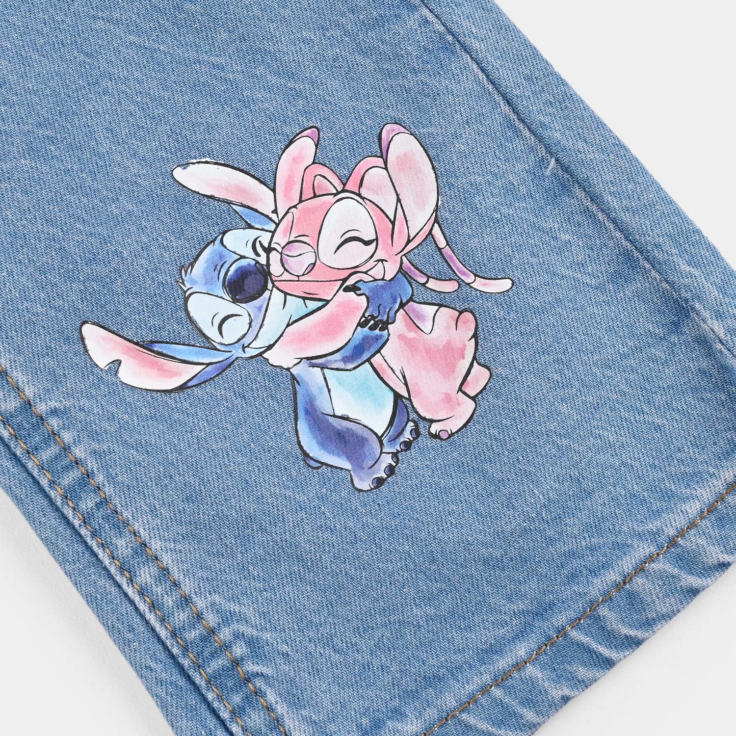 Infant Girls Denim Stretch Pant Stitch And Angle-Mid Blue - Image 4