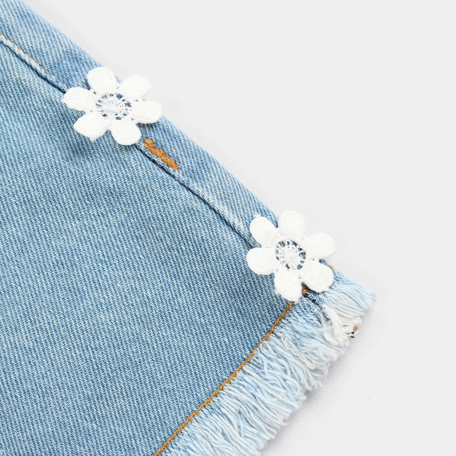 Infant Girls Denim Stretch Short Flower-LT.Blue - Image 2