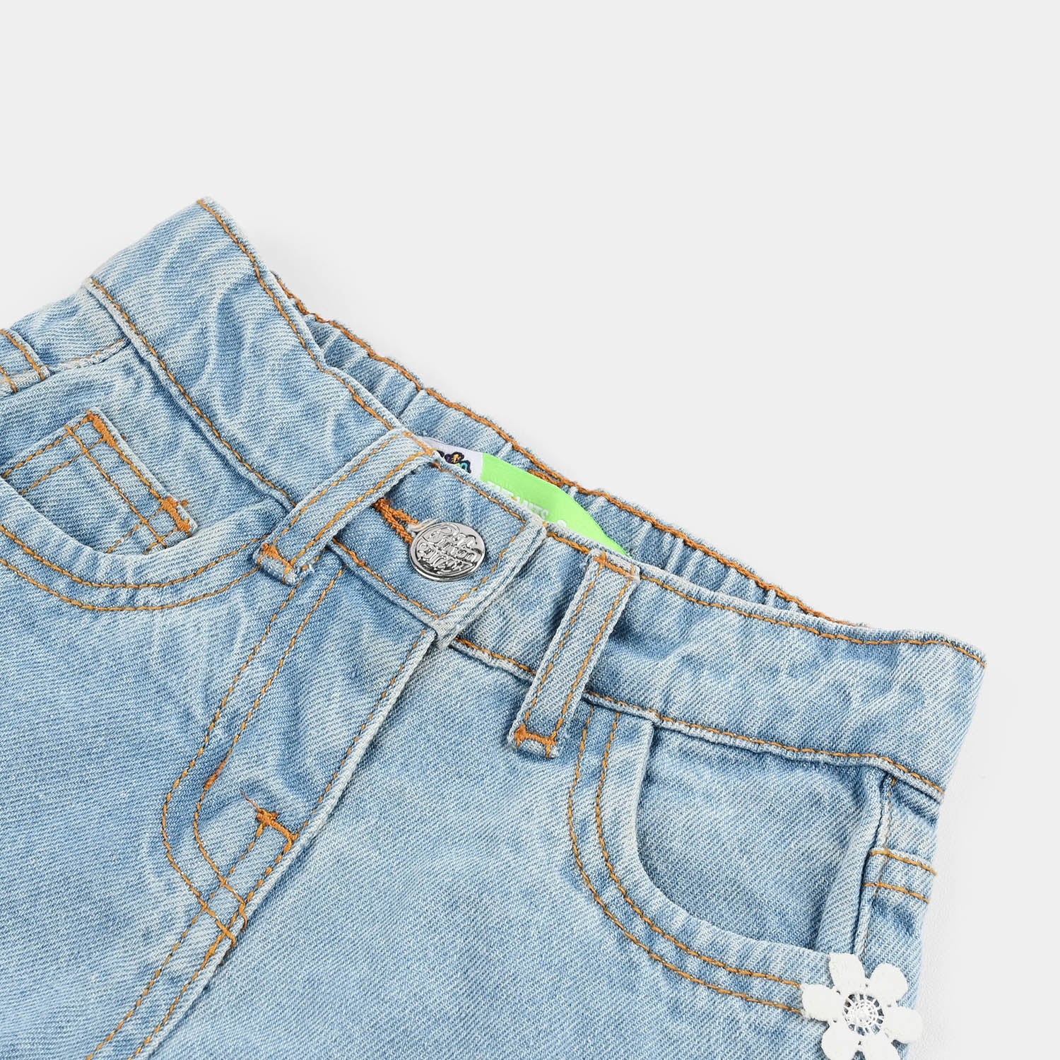 Infant Girls Denim Stretch Short Flower-LT.Blue - Image 4