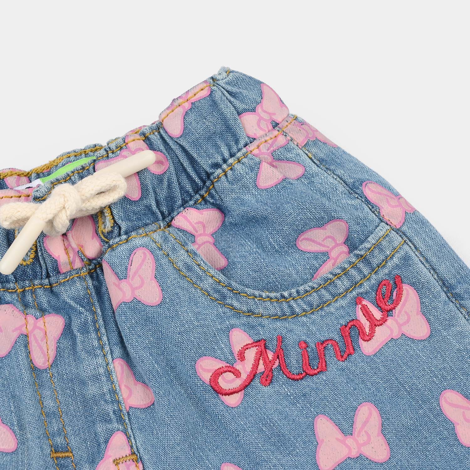 Infant Girls Denim Stretch Shorts (Character) - Mid Blue - Image 2