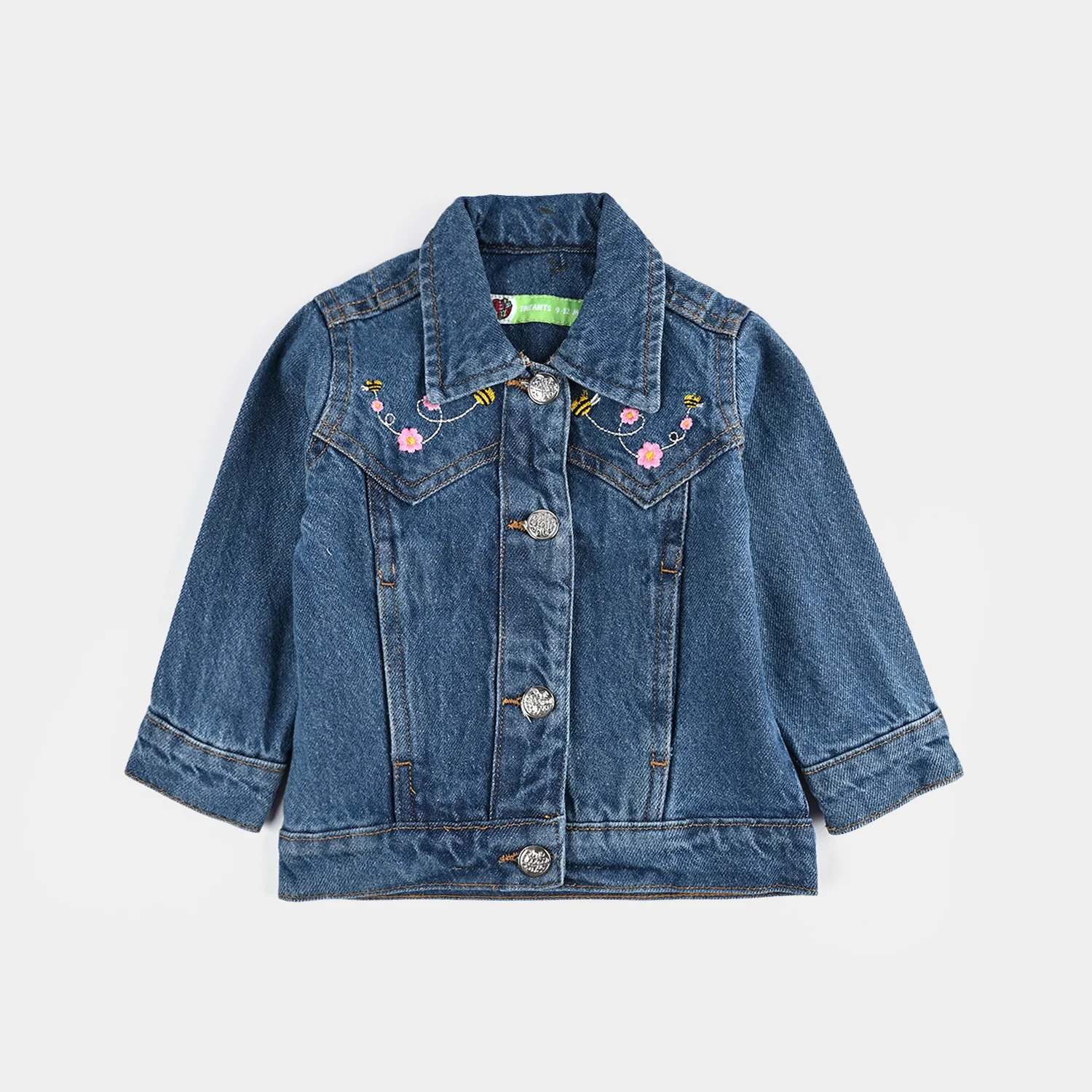 Infant Girls Denim Stretch Woven Jacket Floral Bee - Blue