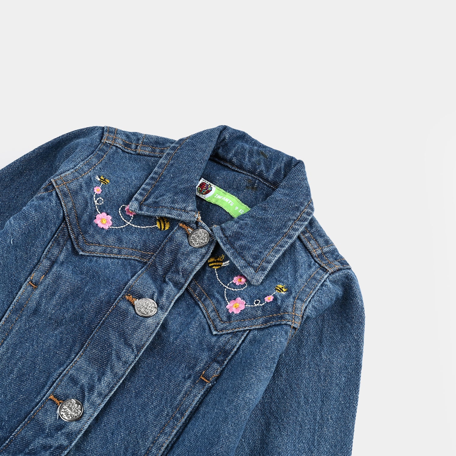 Infant Girls Denim Stretch Woven Jacket Floral Bee - Blue - Image 2