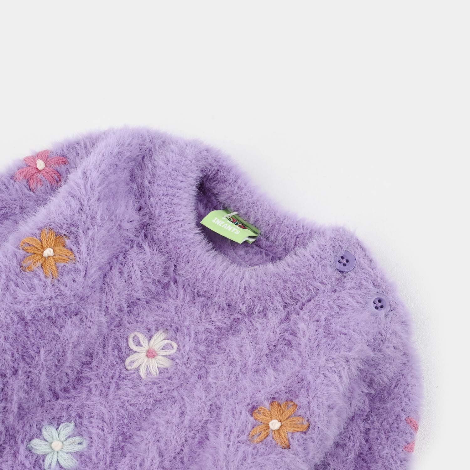 Infant Girls Feather yarn Sweater Flower Fusion-Purple - Image 2