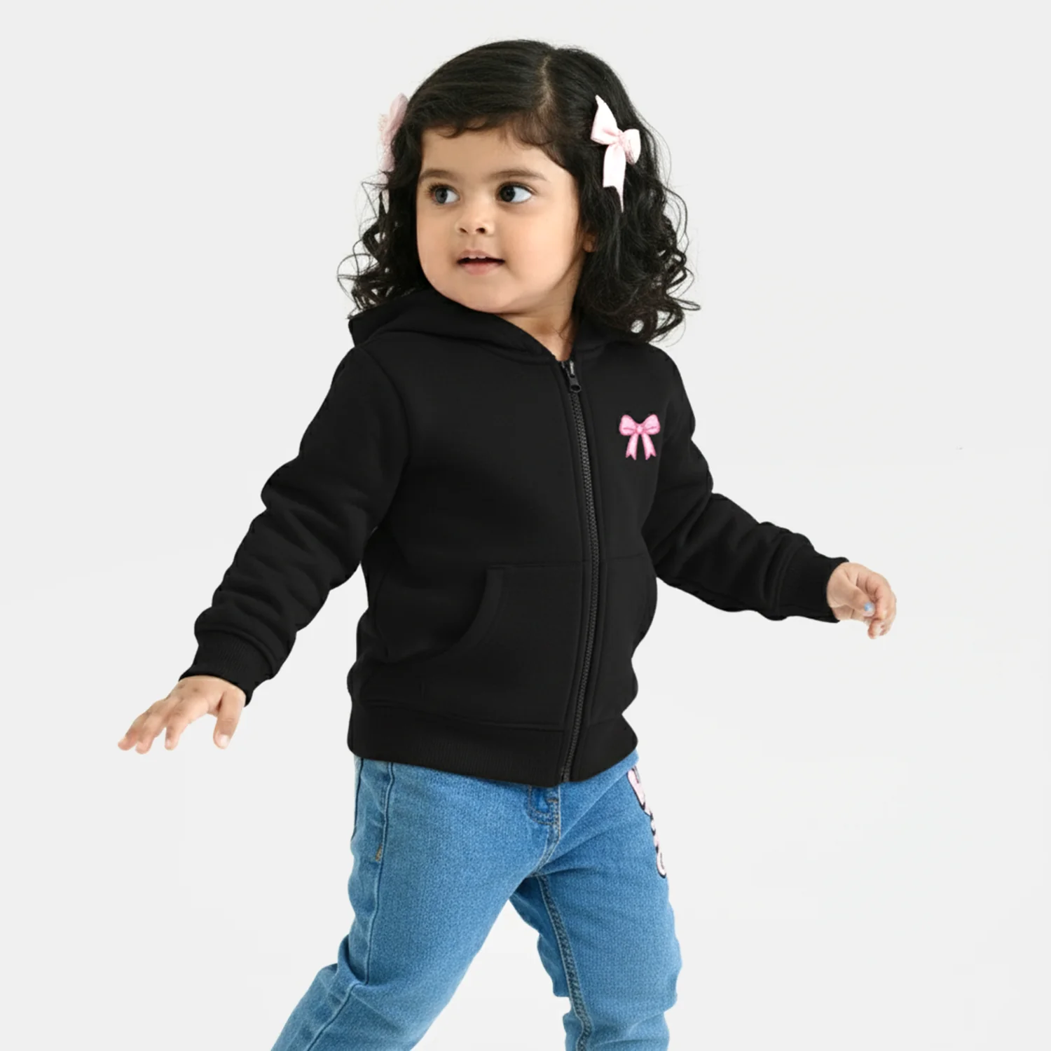 Infant Girls Fleece Jacket (Pink Bow) - Black - Image 3