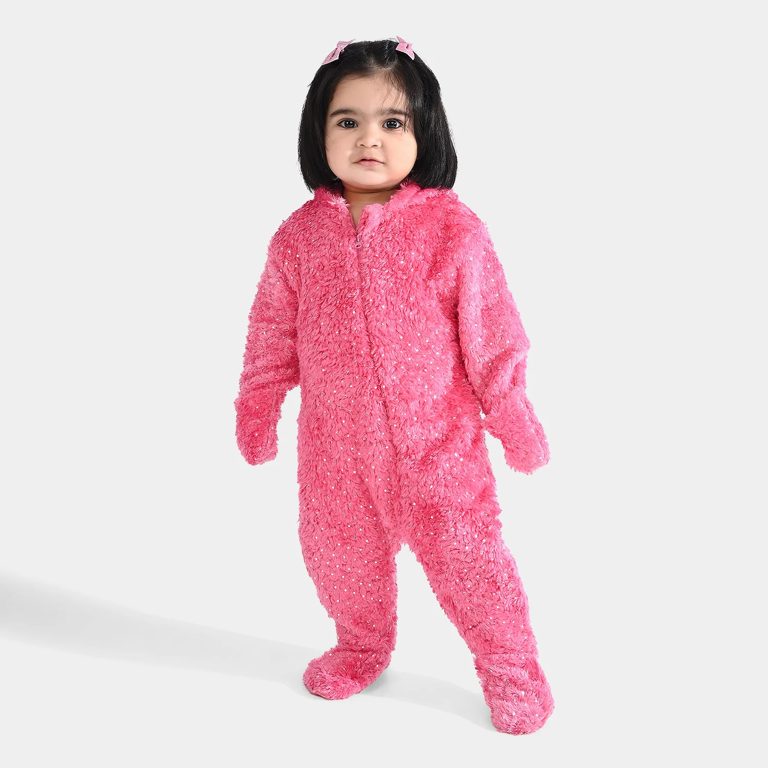 Infant Girls Fleece Romper (SPARKLE DOTS) - Pink - Image 5
