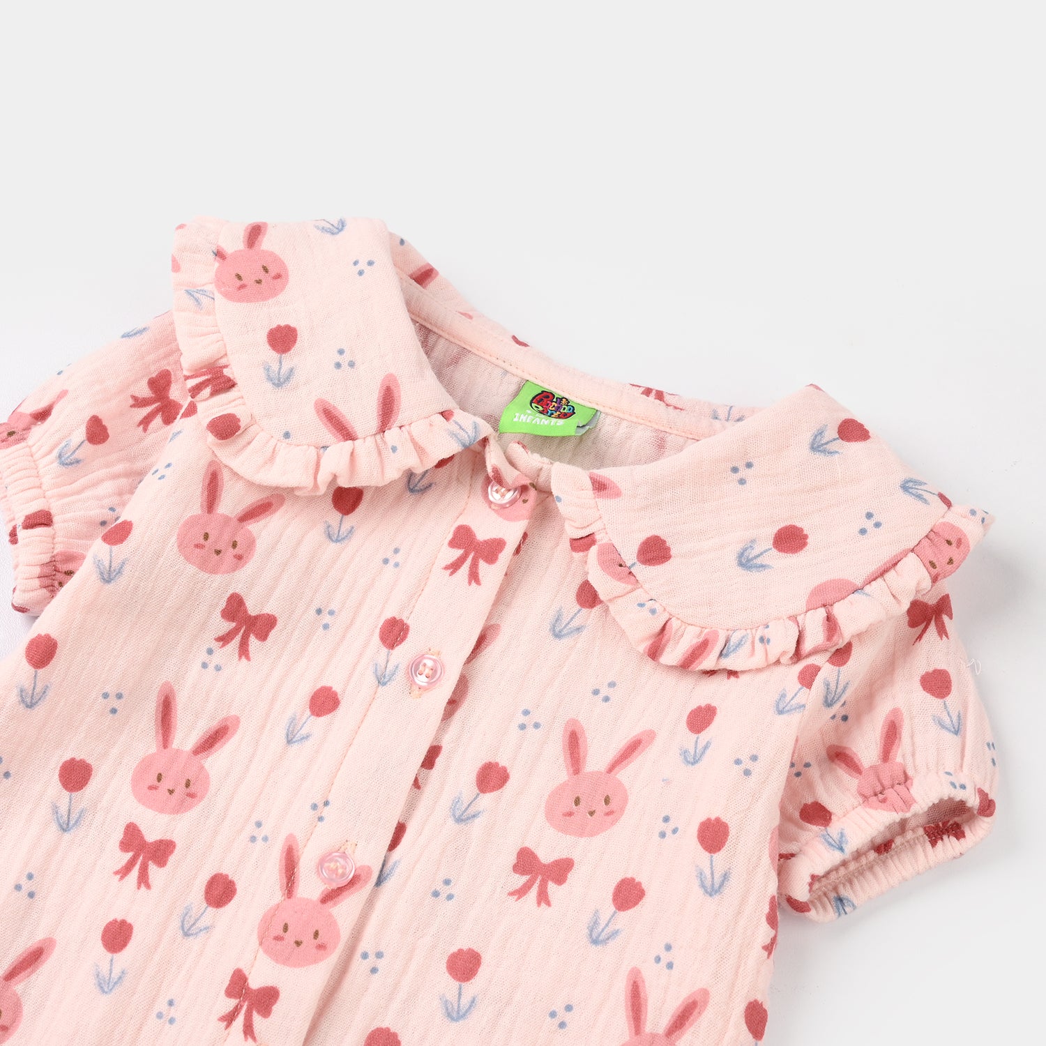 Infant Girls Gauze Woven Romper - Pink - Image 2