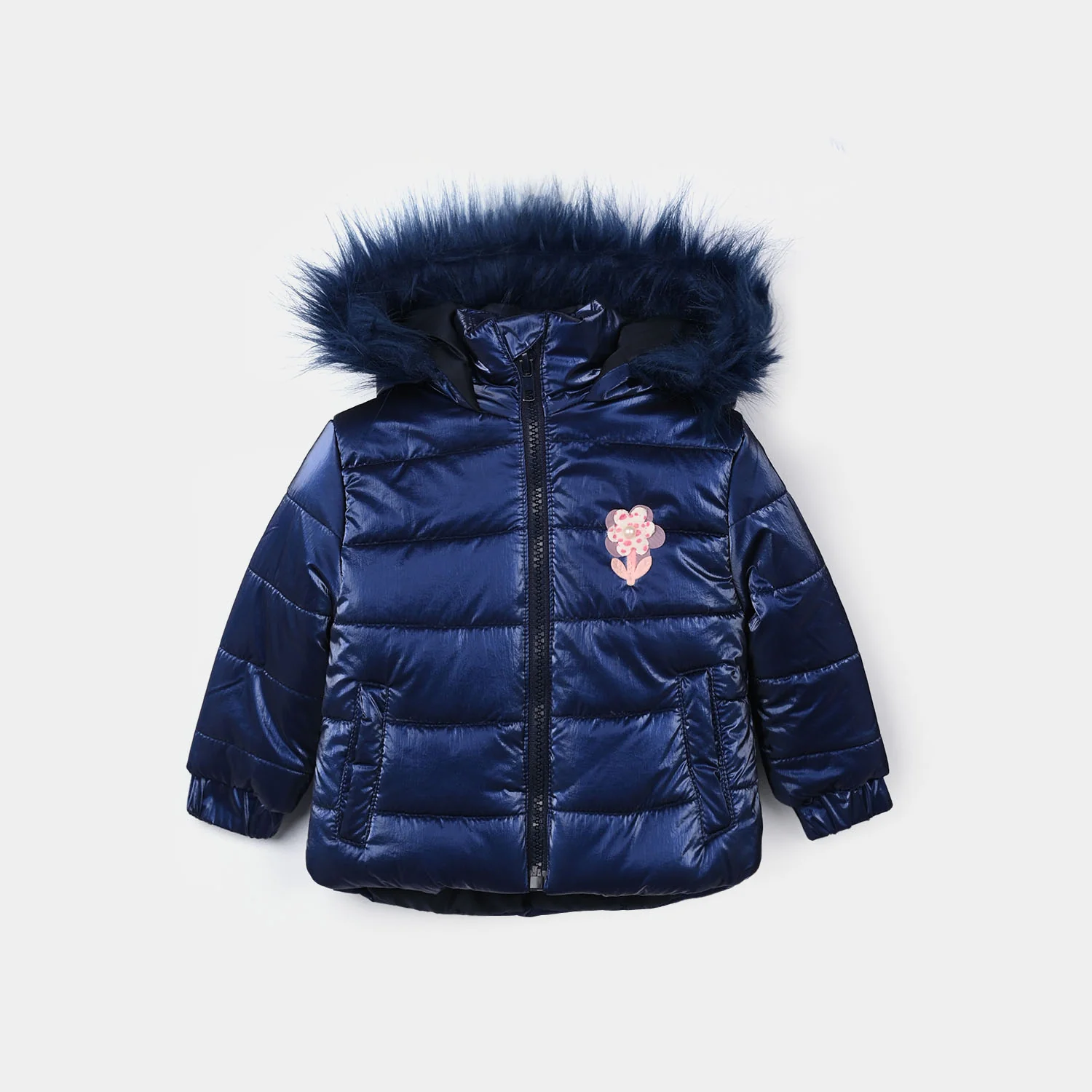 Infant Girls Hooded Jacket Flower-NAVY - Image 2