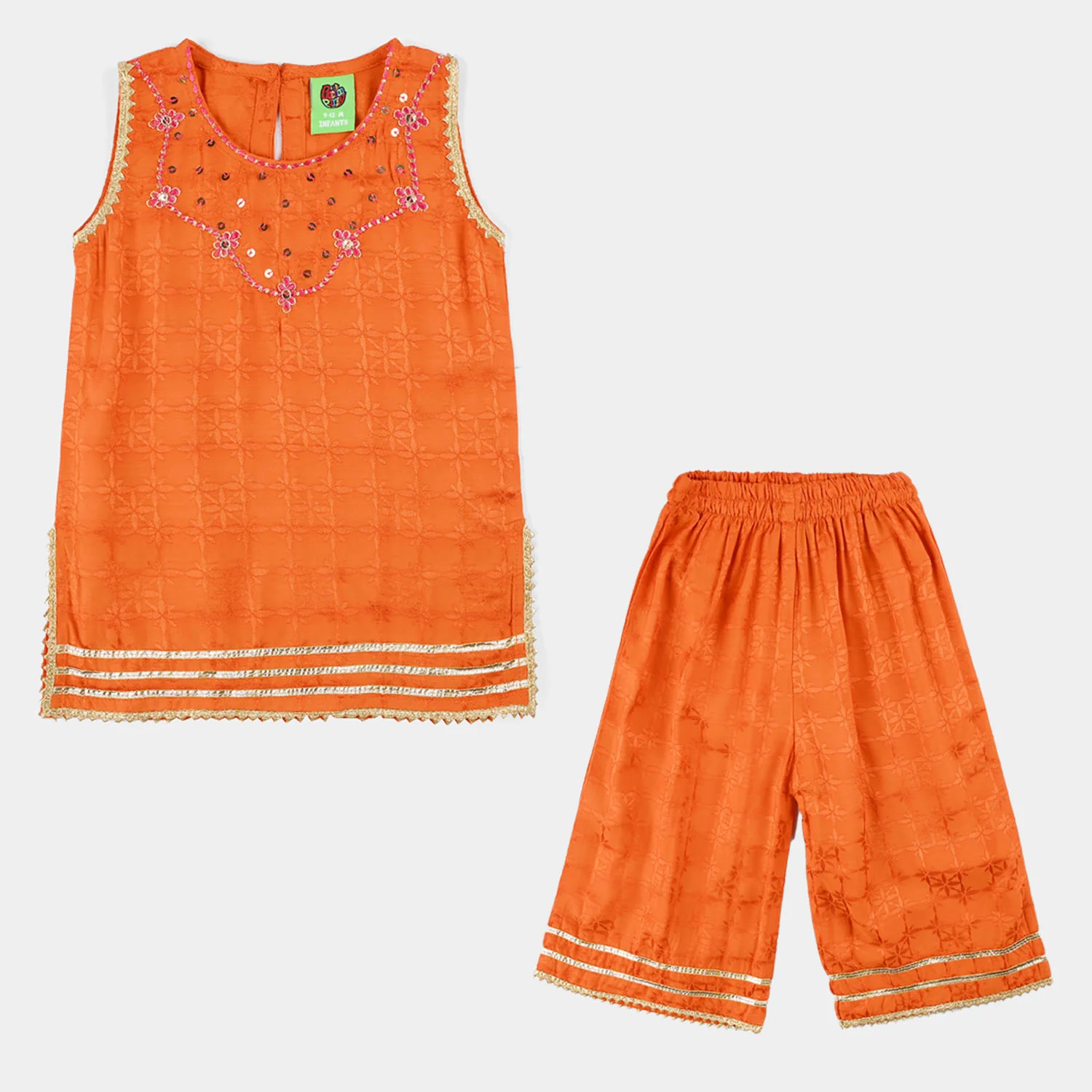 Infant Girls Jacquard 2-Piece Suit (Choti) - Rust/Orange