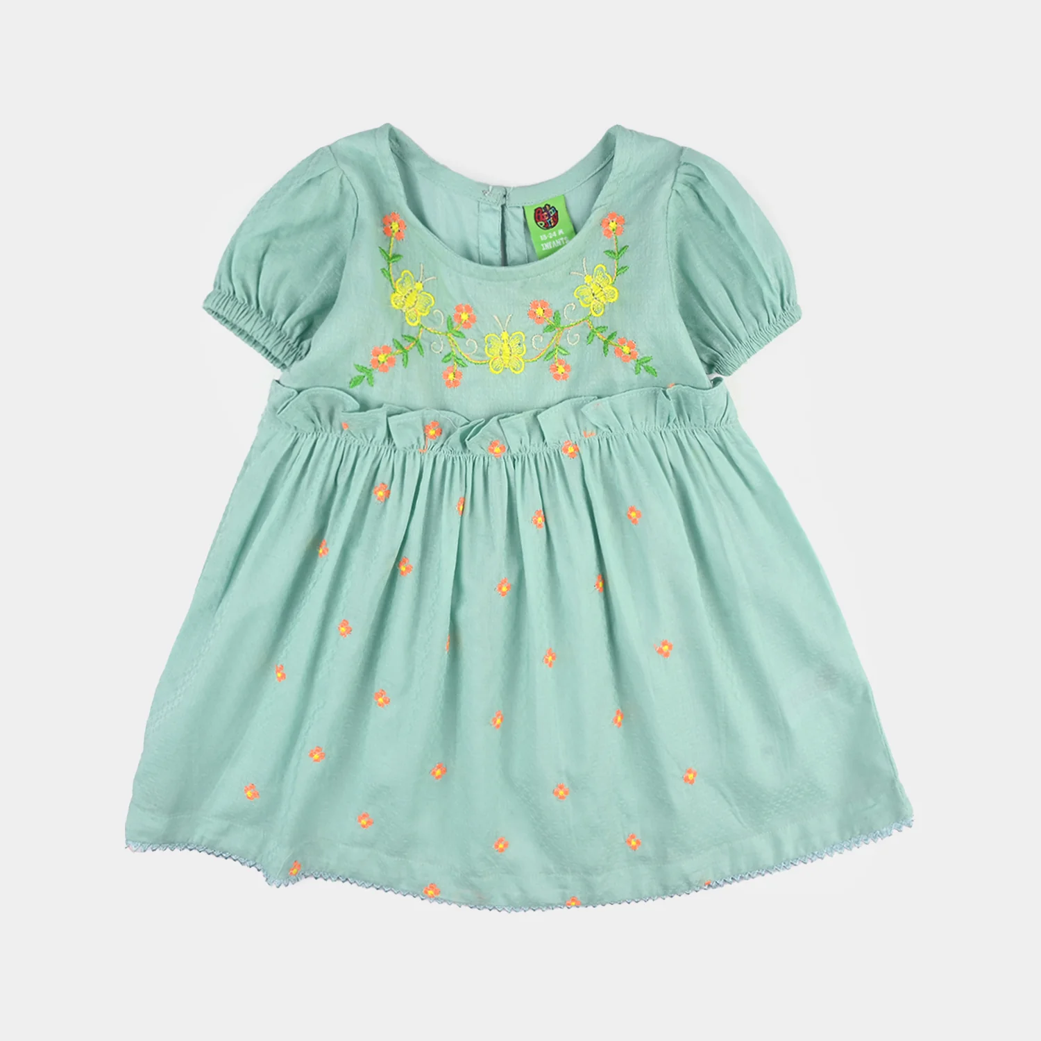 Infant Girls Jacquard Embroidered 2Pcs - Mint Green - Image 2