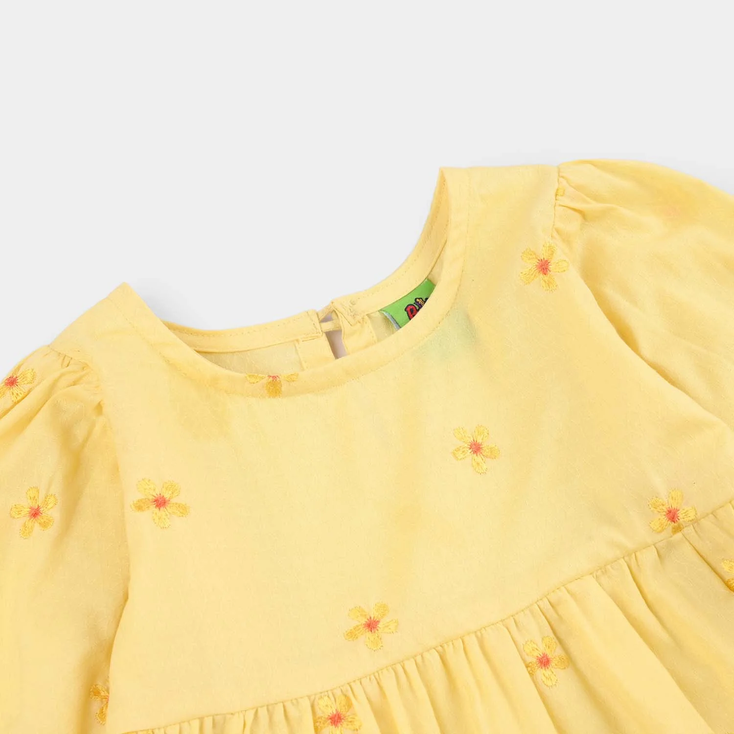Infant Girls Jacquard Embroidered Frock - Yellow - Image 2