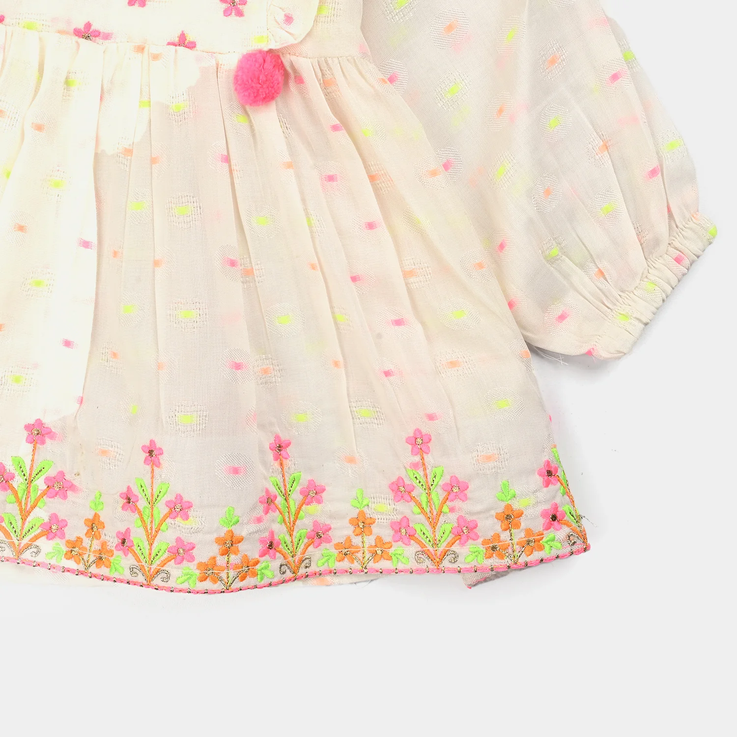 Infant Girls Jacquard Emb Kurti Popup-White - Image 3