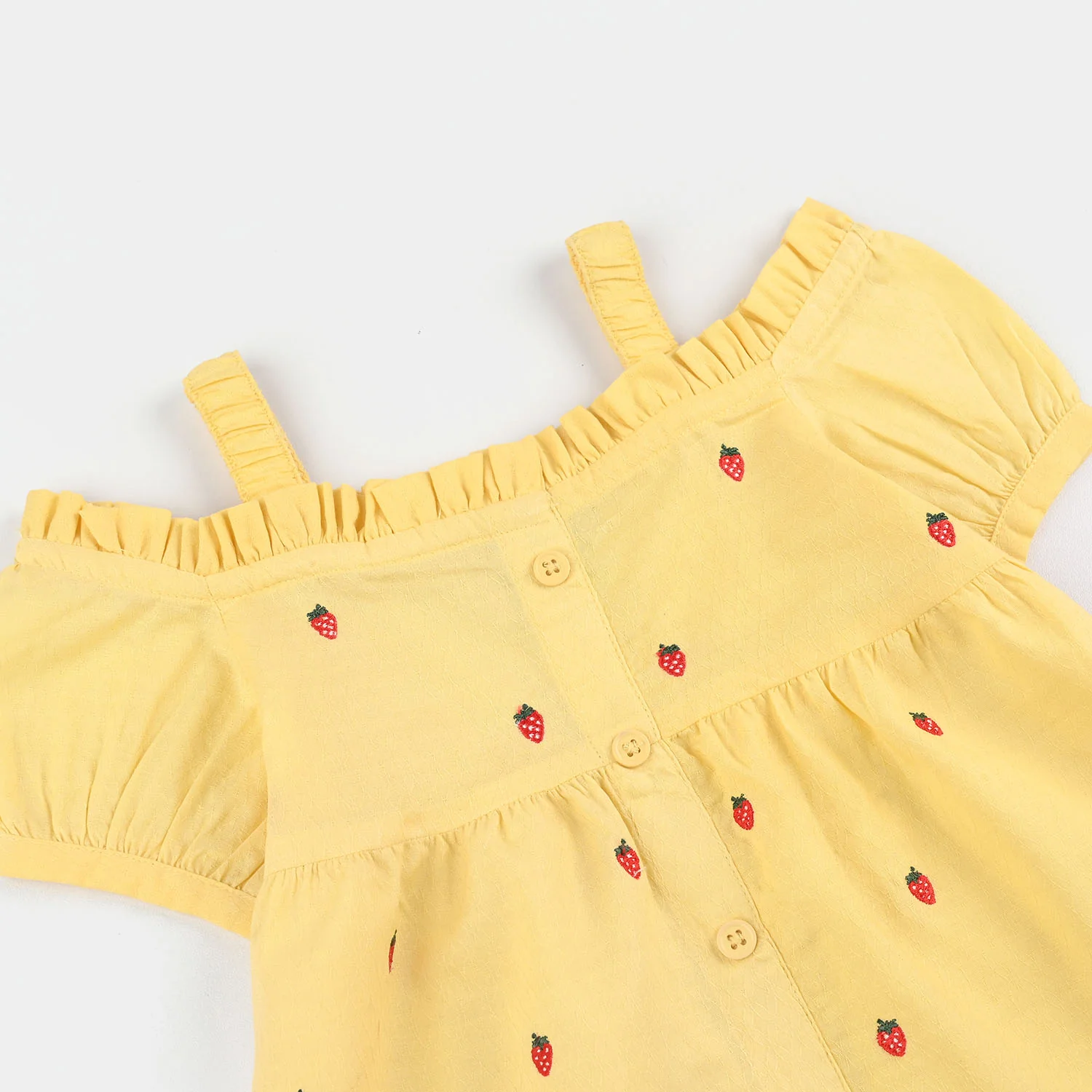 Infant Girls Jacquard Emb Top Strawberries - Yellow - Image 3