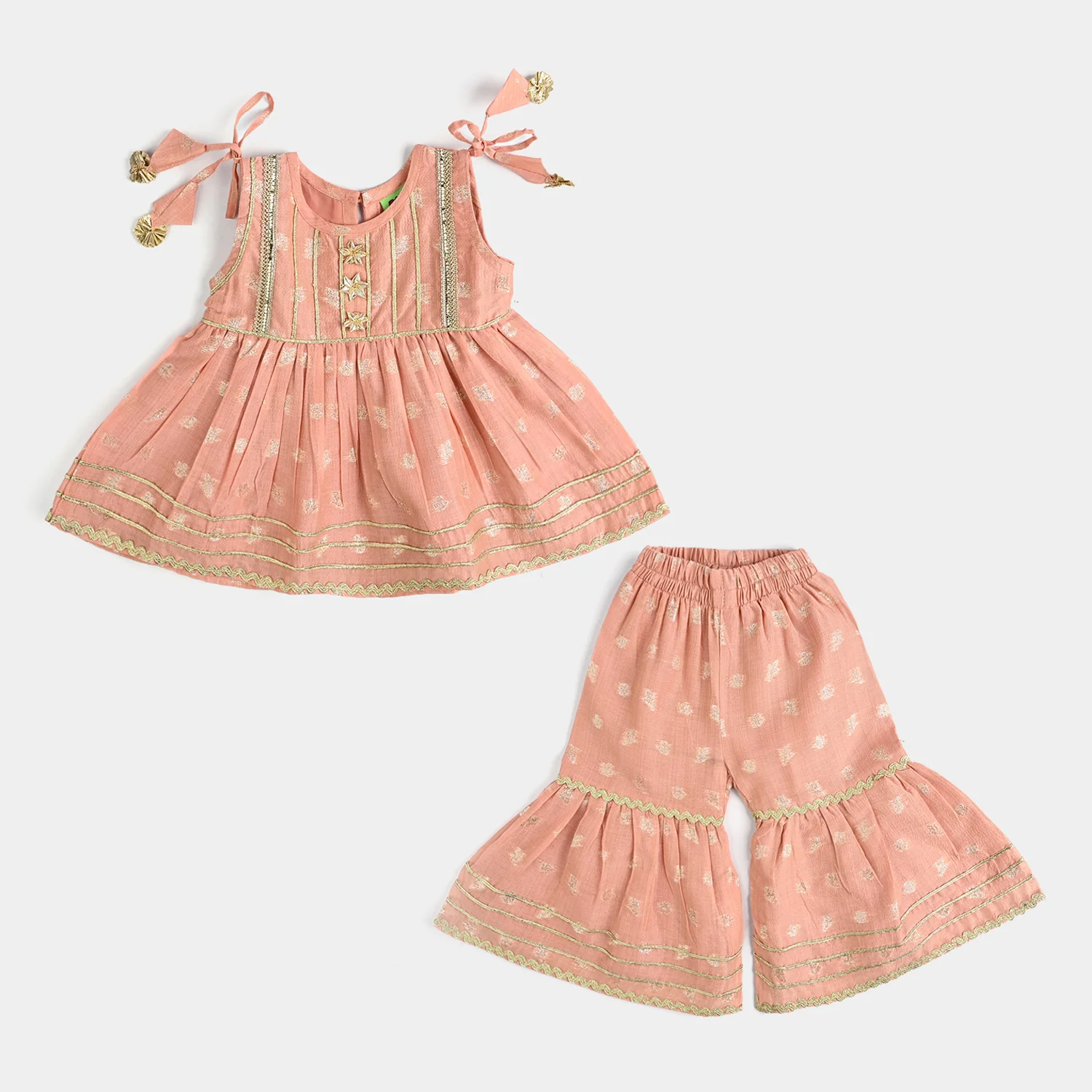 Infant Girls Jacquard Fancy 2Pcs (Mahtabi) - Peach