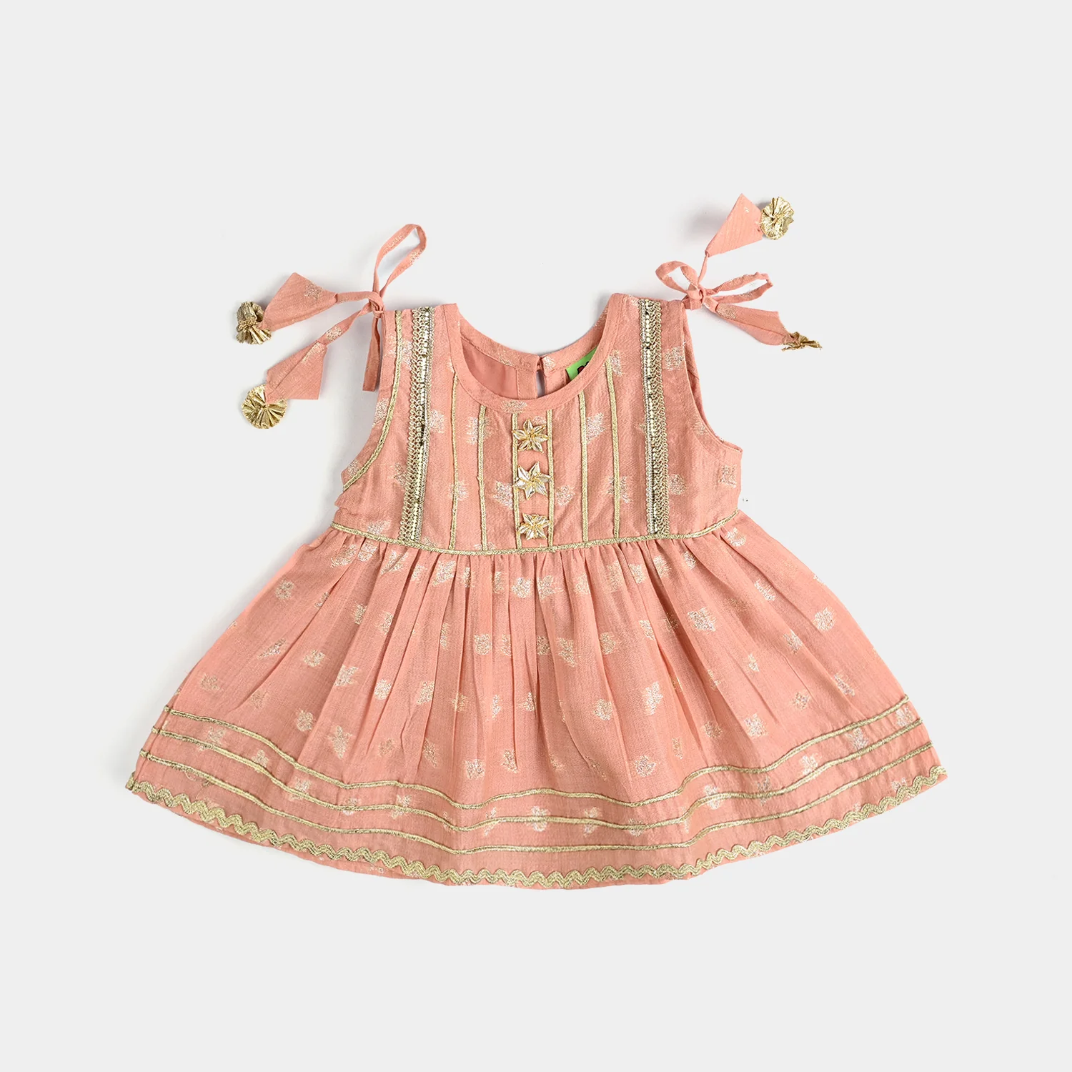 Infant Girls Jacquard Fancy 2Pcs (Mahtabi) - Peach - Image 2
