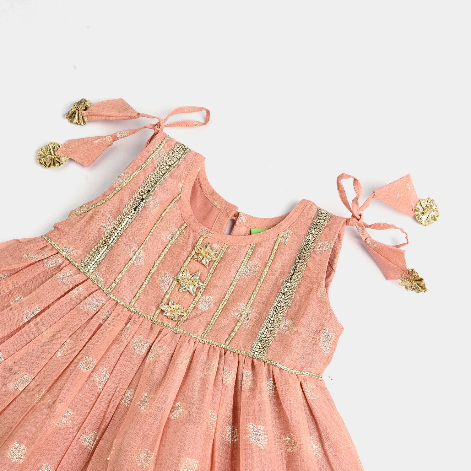 Infant Girls Jacquard Fancy 2Pcs (Mahtabi) - Peach - Image 5