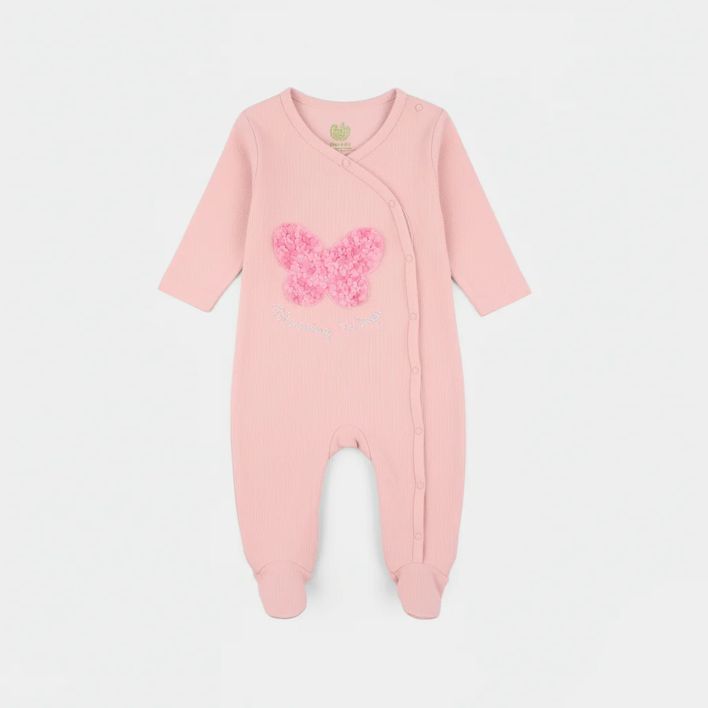 Infant Girls Jacquard Romper Blowing Wings-Pink