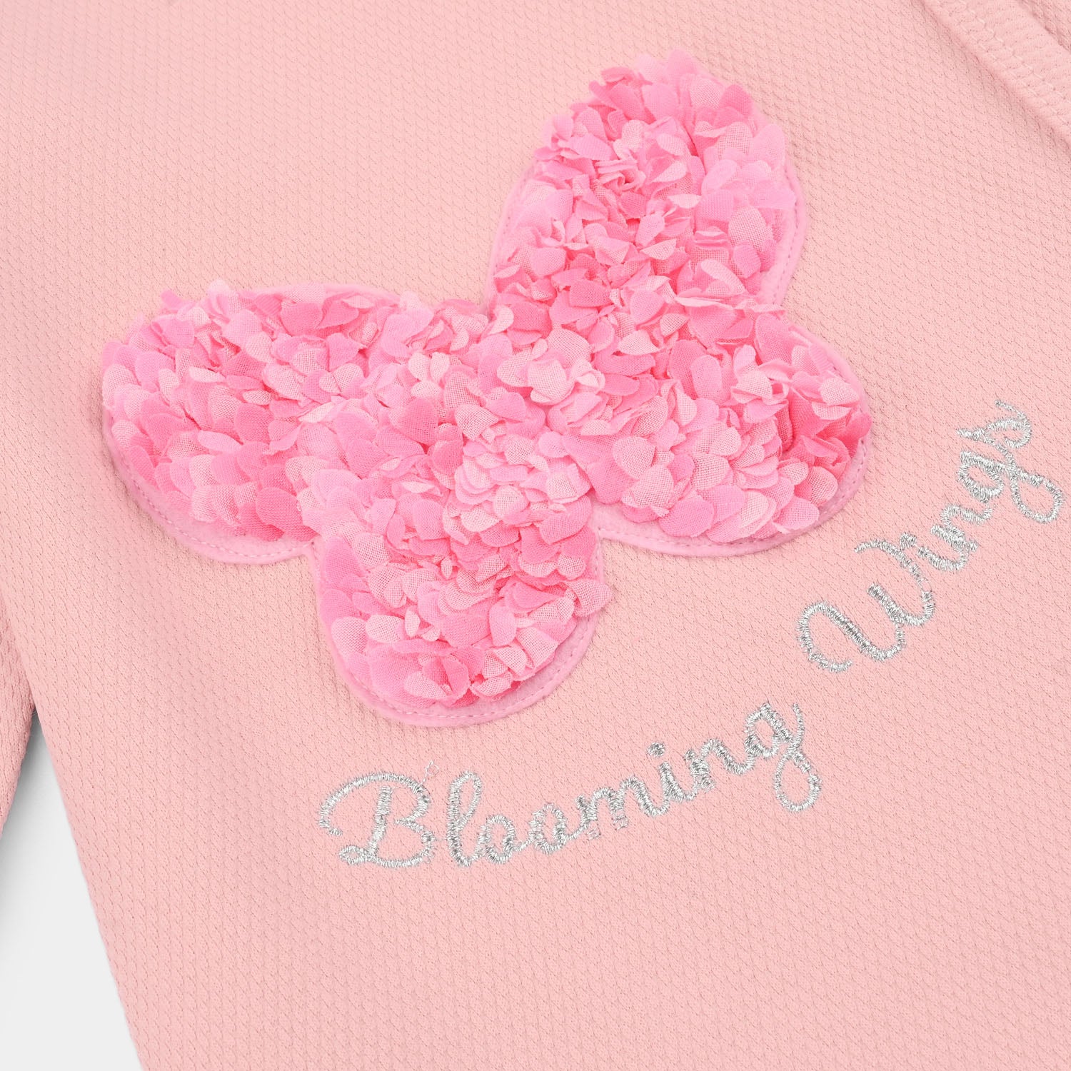 Infant Girls Jacquard Romper Blowing Wings-Pink - Image 3