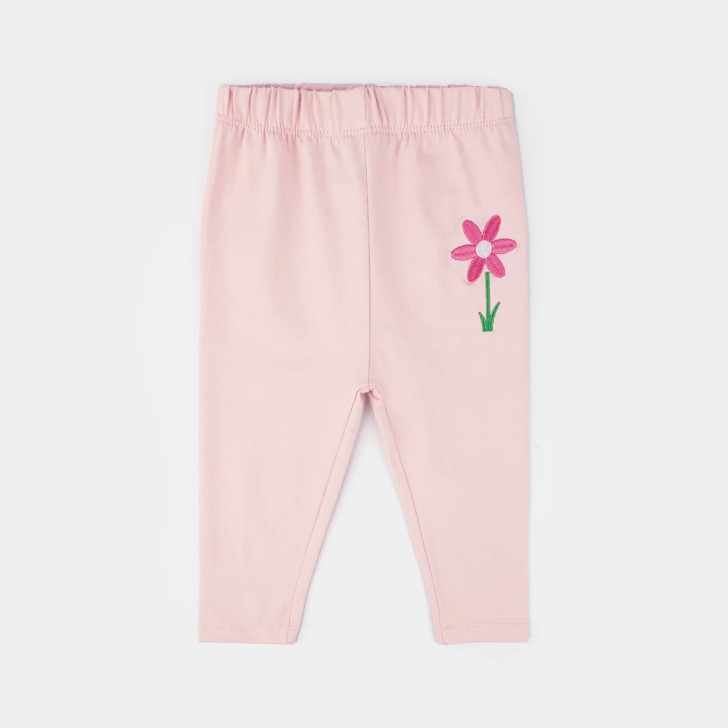 Infant Girls Jersey/Terry Emb Tights Flower-C.Pink
