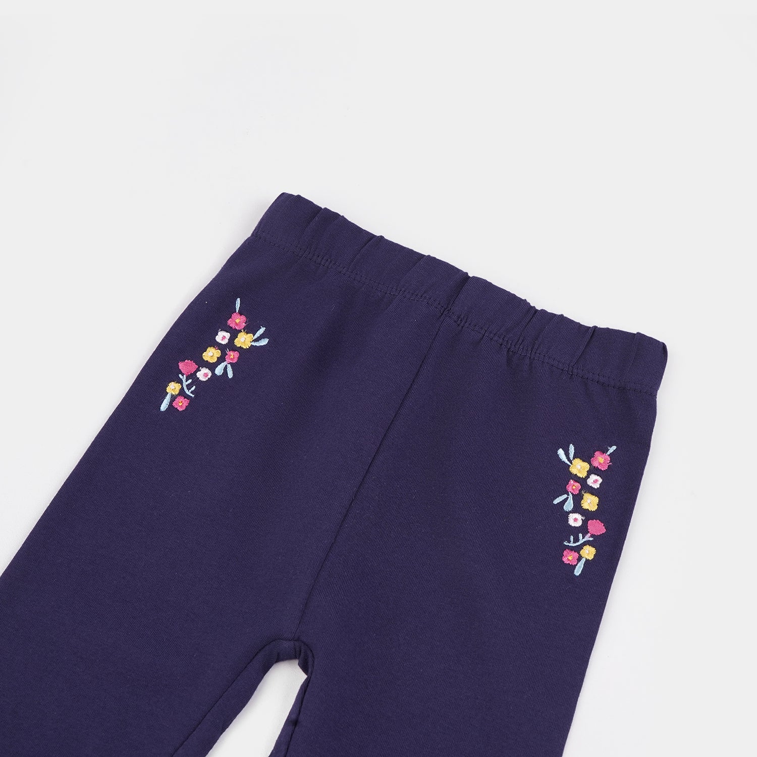 Infant Girls Jersey/Terry Emb Tights Flowers-NAVY - Image 2