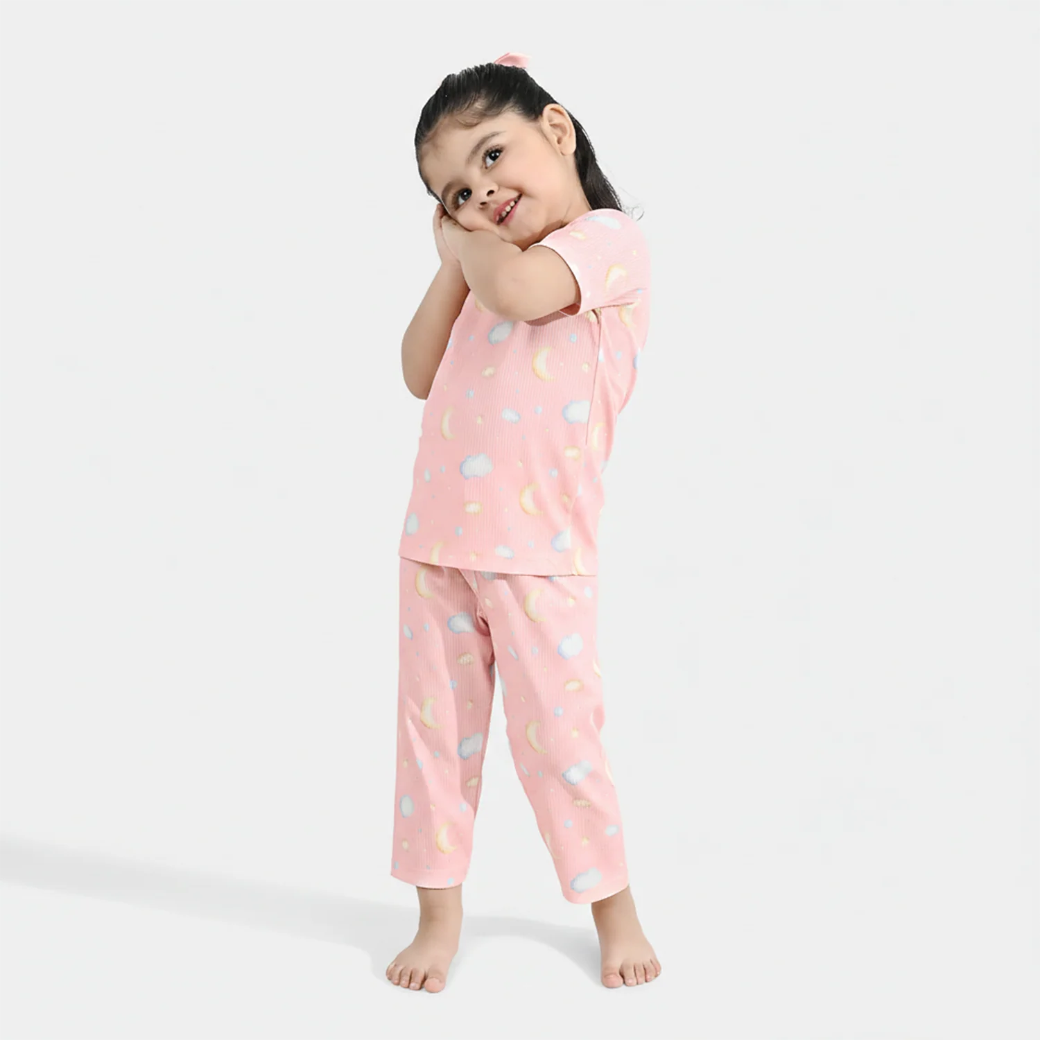 Infant Girls Jersey/Terry Printed Night Suit - Pink - Image 2