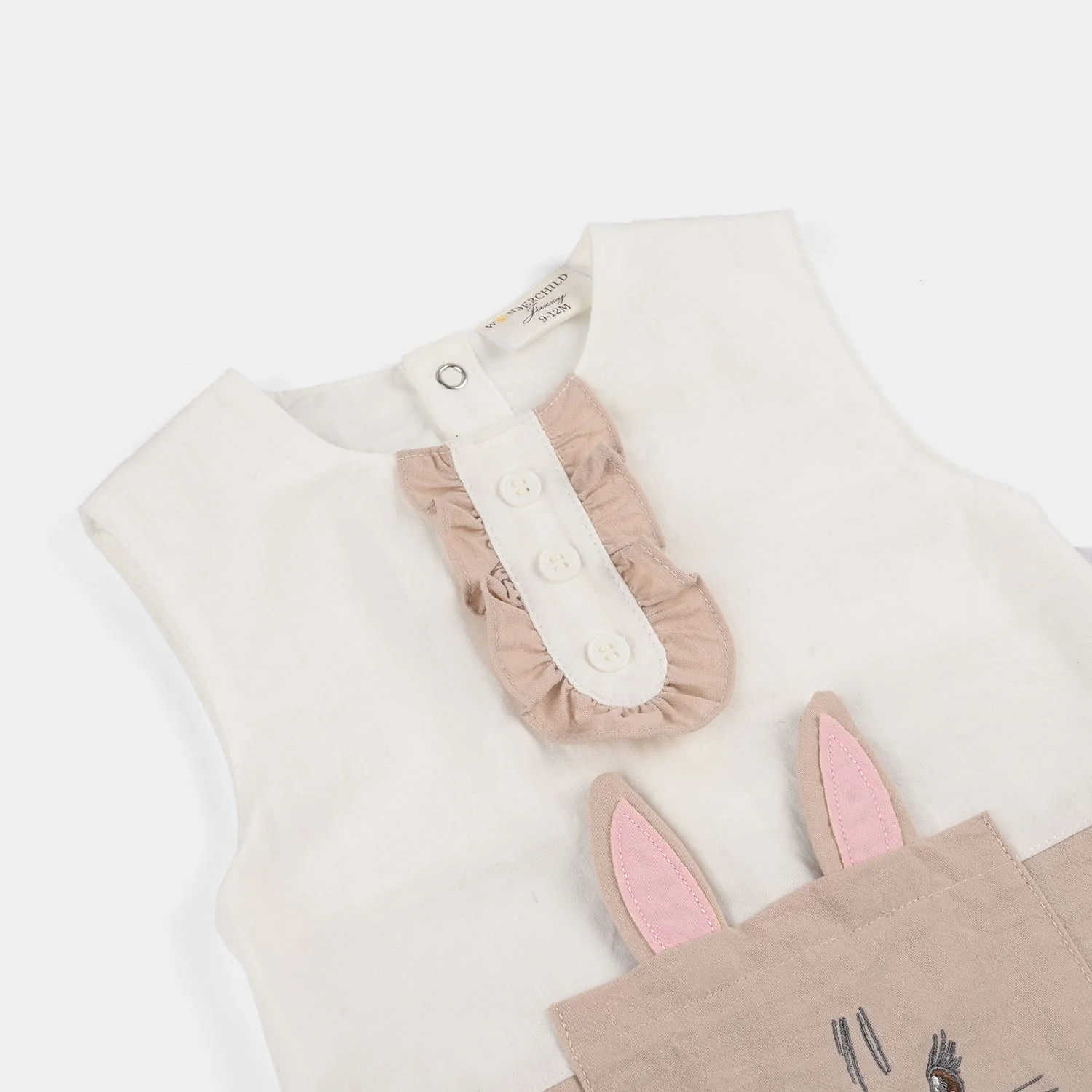 Infant Girls Jersey/Terry Romper - Beige - Image 2